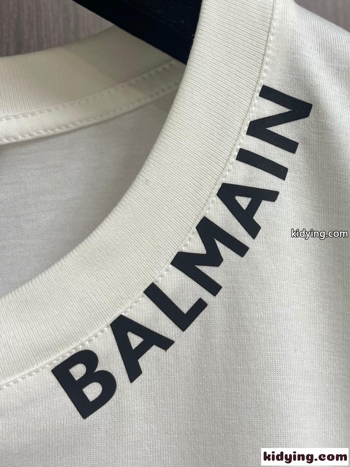 シンプル ロゴ入り クルーネック 半袖Tシャツ バルマン Tシャツ コピー ホワイト-2