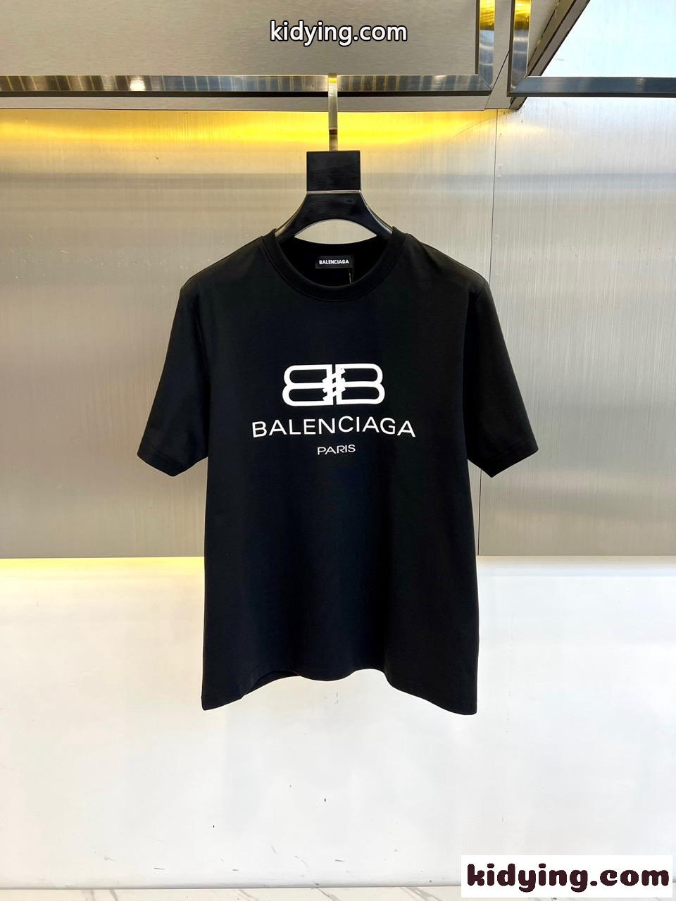 カジュアル ロゴプリント 半袖Tシャツ バレンシアガ Tシャツ コピー コットン ブラック-0