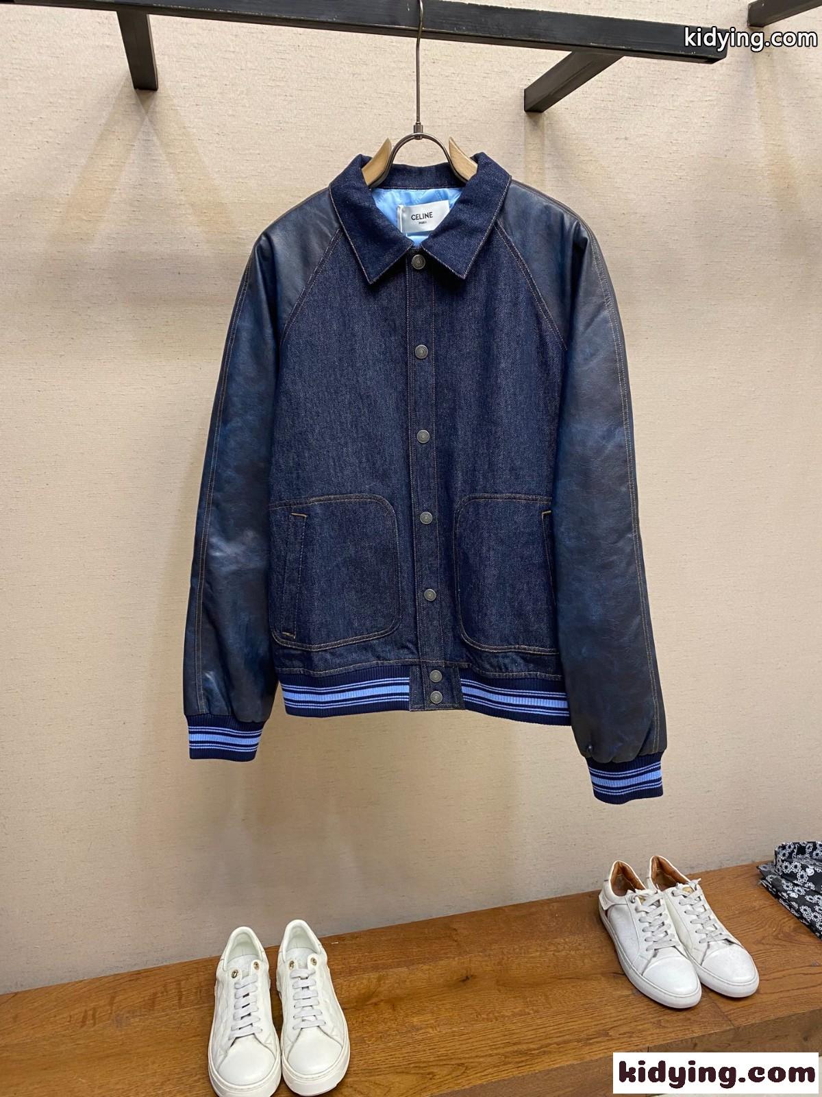 カジュアル 上品 デニム×レザー ブルゾン セリーヌ ジャケット 偽物-1