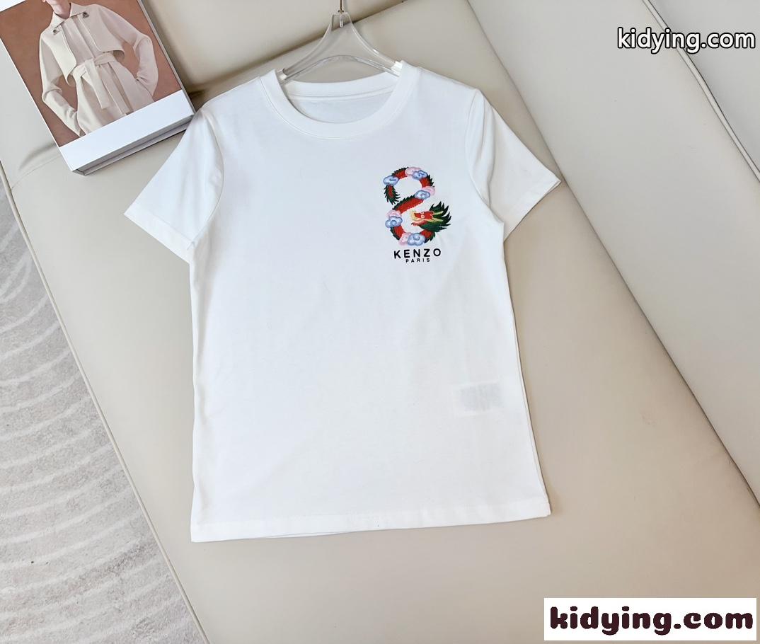 YEAR OF THE DRAGON CREST エンブロイダリー 半袖Tシャツ ケンゾー Tシャツ コピー ホワイト-0