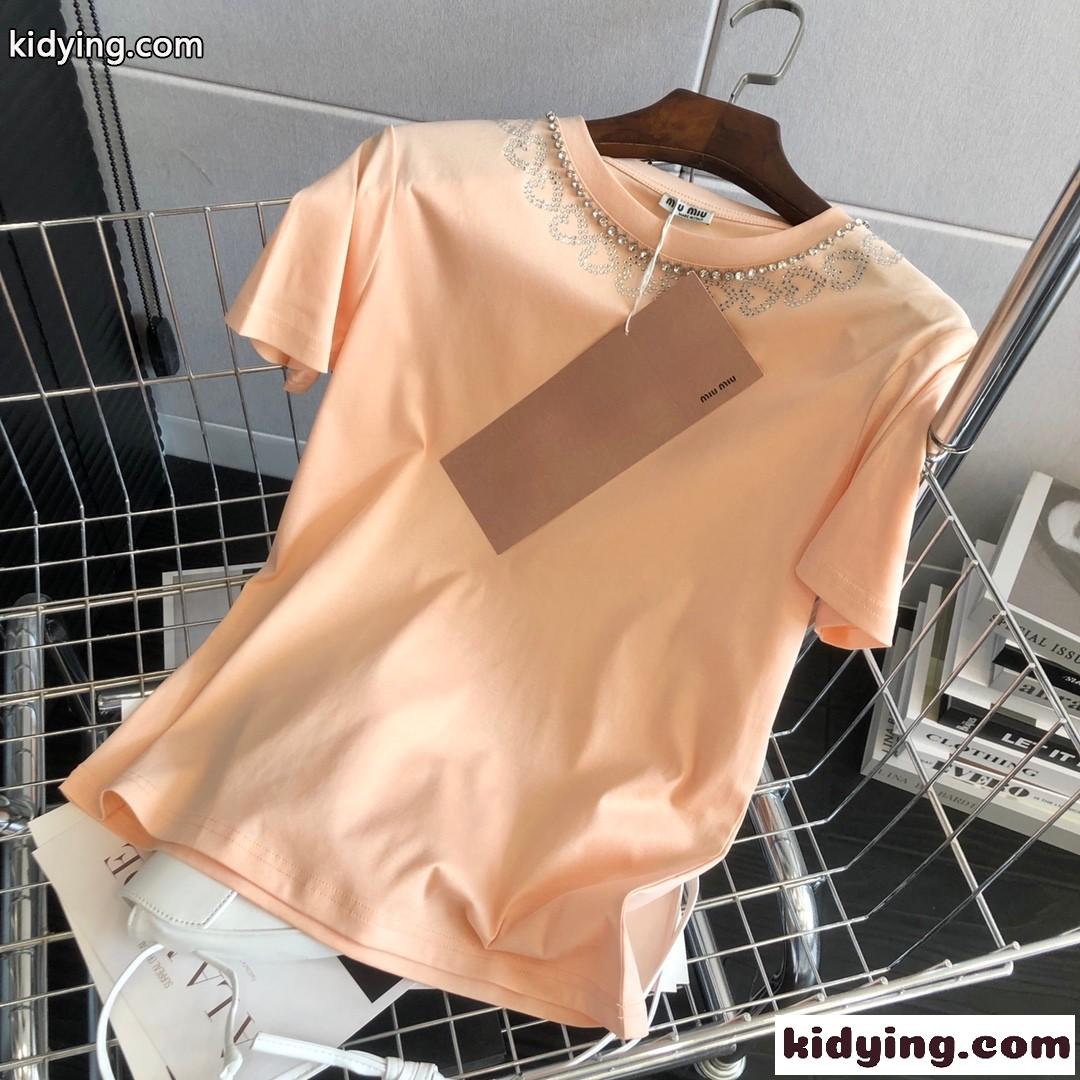 春夏 定番 ミュウミュウ 半袖tシャツ コピー 人気 カジュアル おしゃれ クルーネック コットン-2
