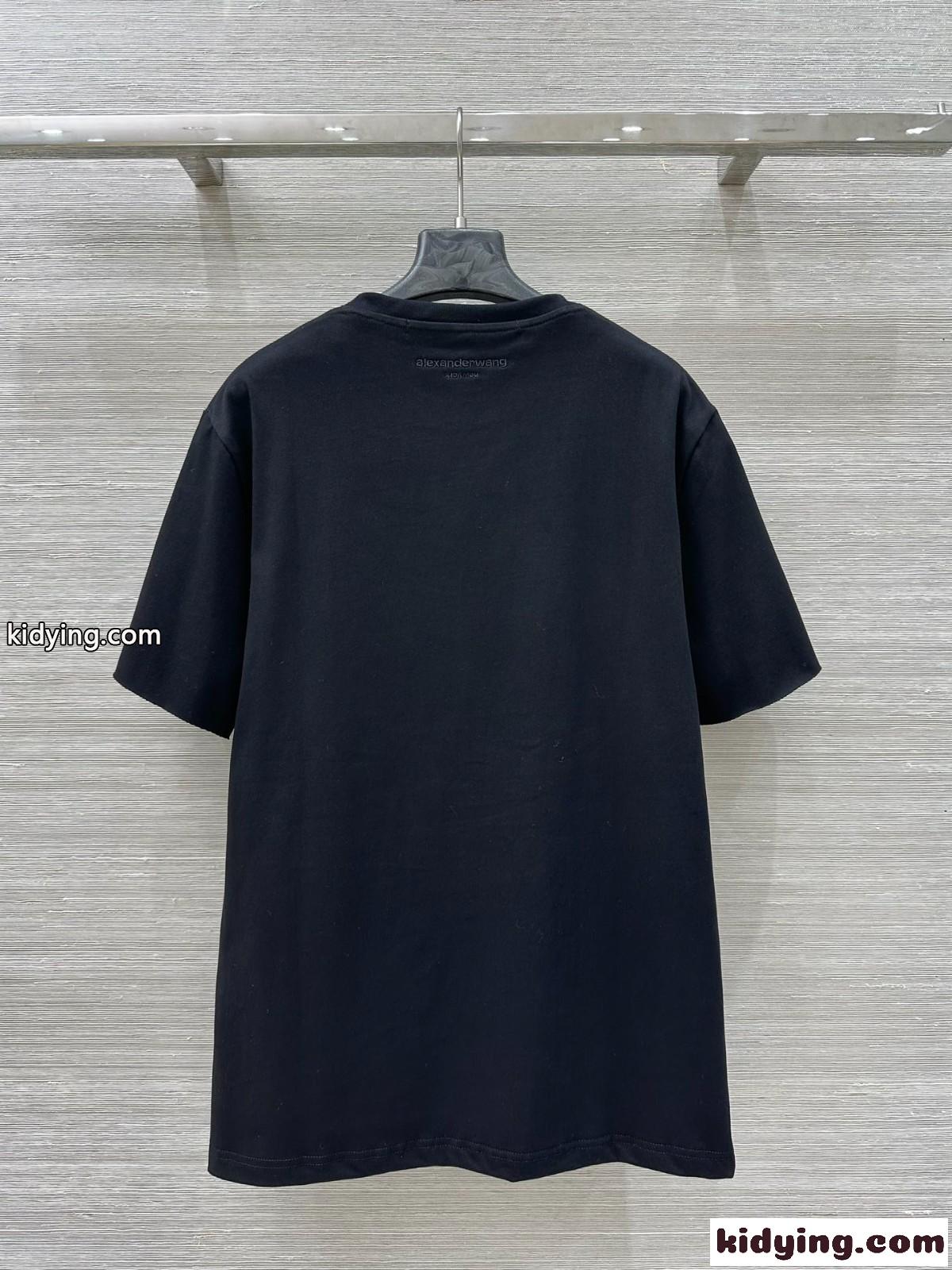 コットン オーバーサイズ ロゴtシャツ アレキサンダーワング Tシャツ コピー ブラック-4