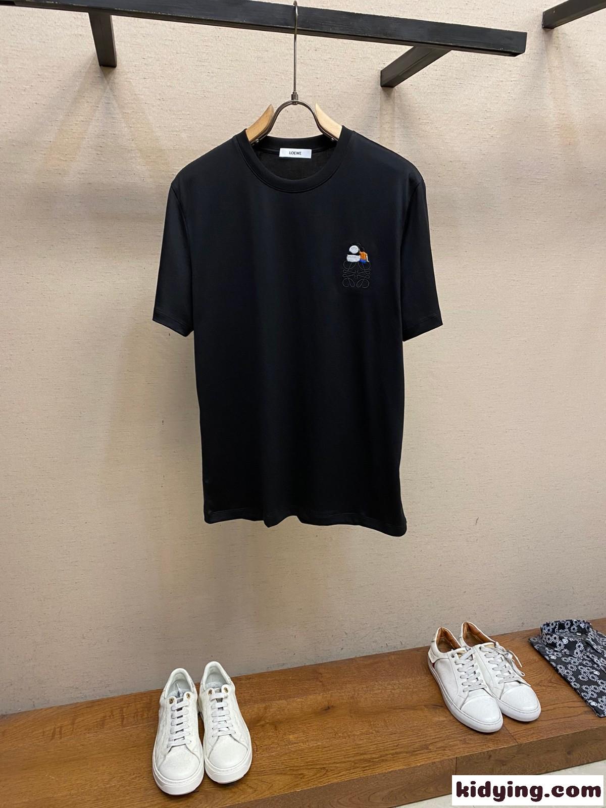 ベーシック カジュアル コットン 半袖Tシャツ ロエベ Tシャツ コピー ユニセックス ブラック-2