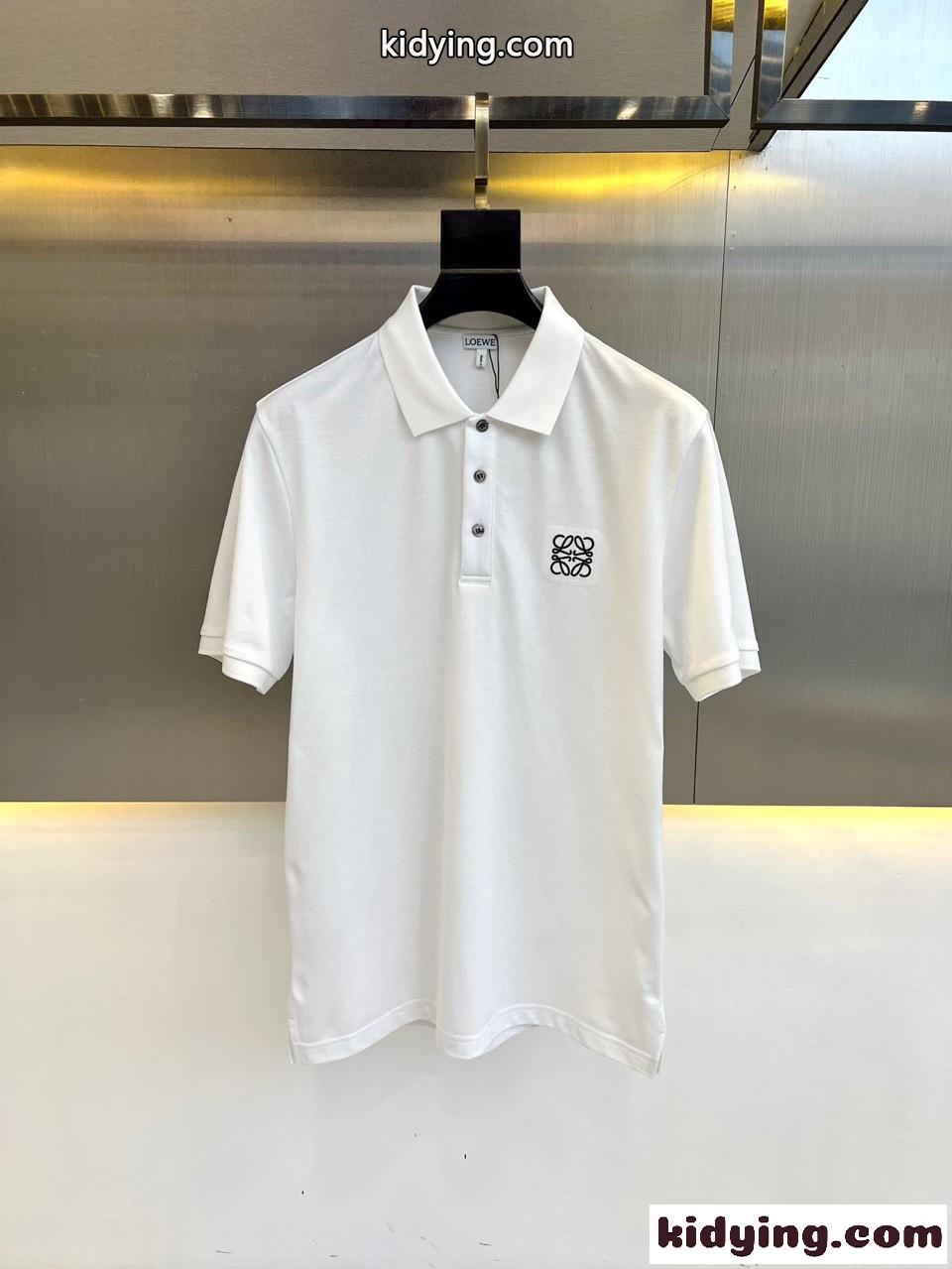 シンプル アナグラム 刺繍入り ロエベ Tシャツ 偽物 半袖 ポロシャツ ホワイト-0