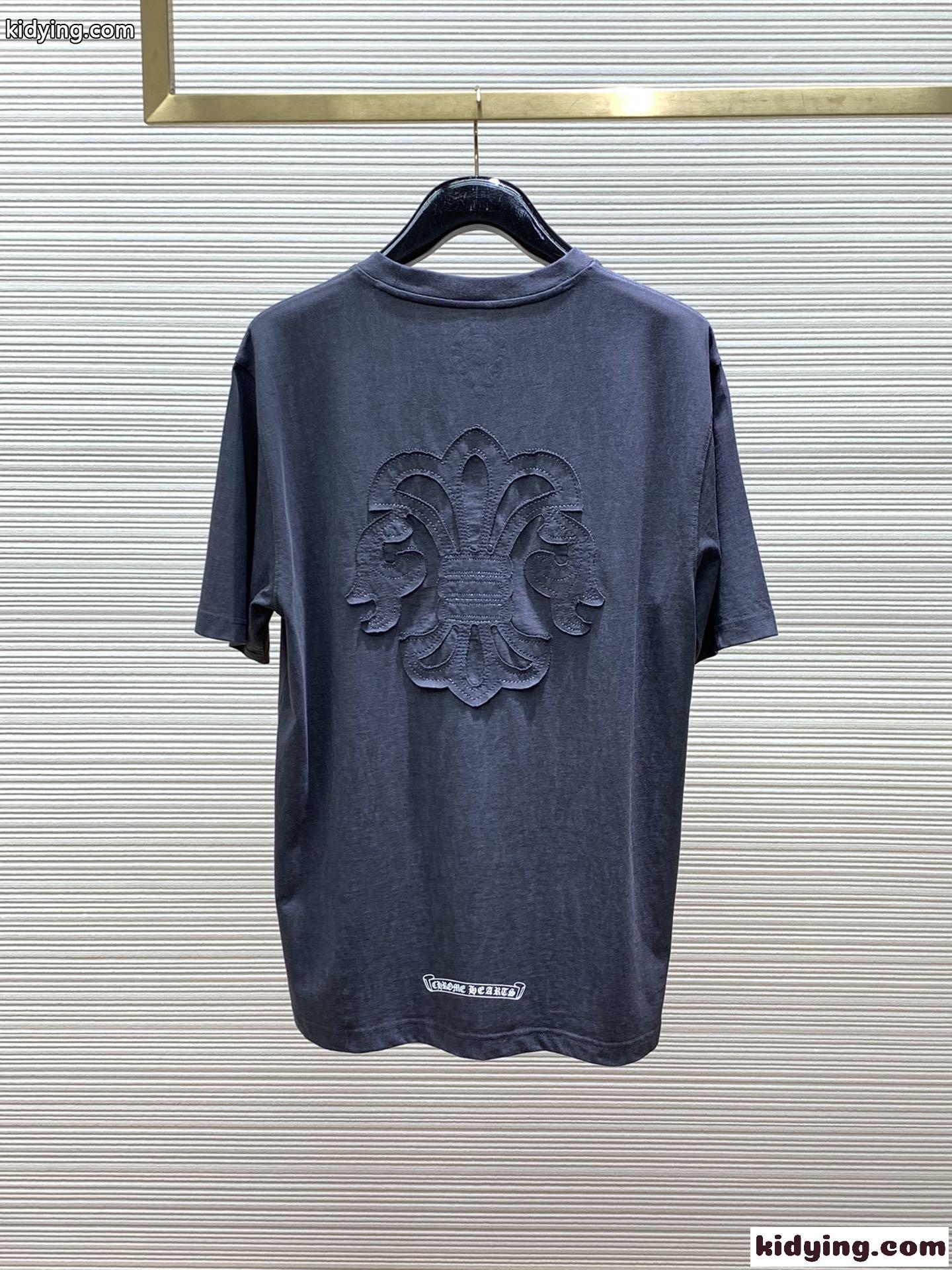 クロムハーツ Tシャツ 偽物 カジュアル クルーネック 半袖Tシャツ グレー-3