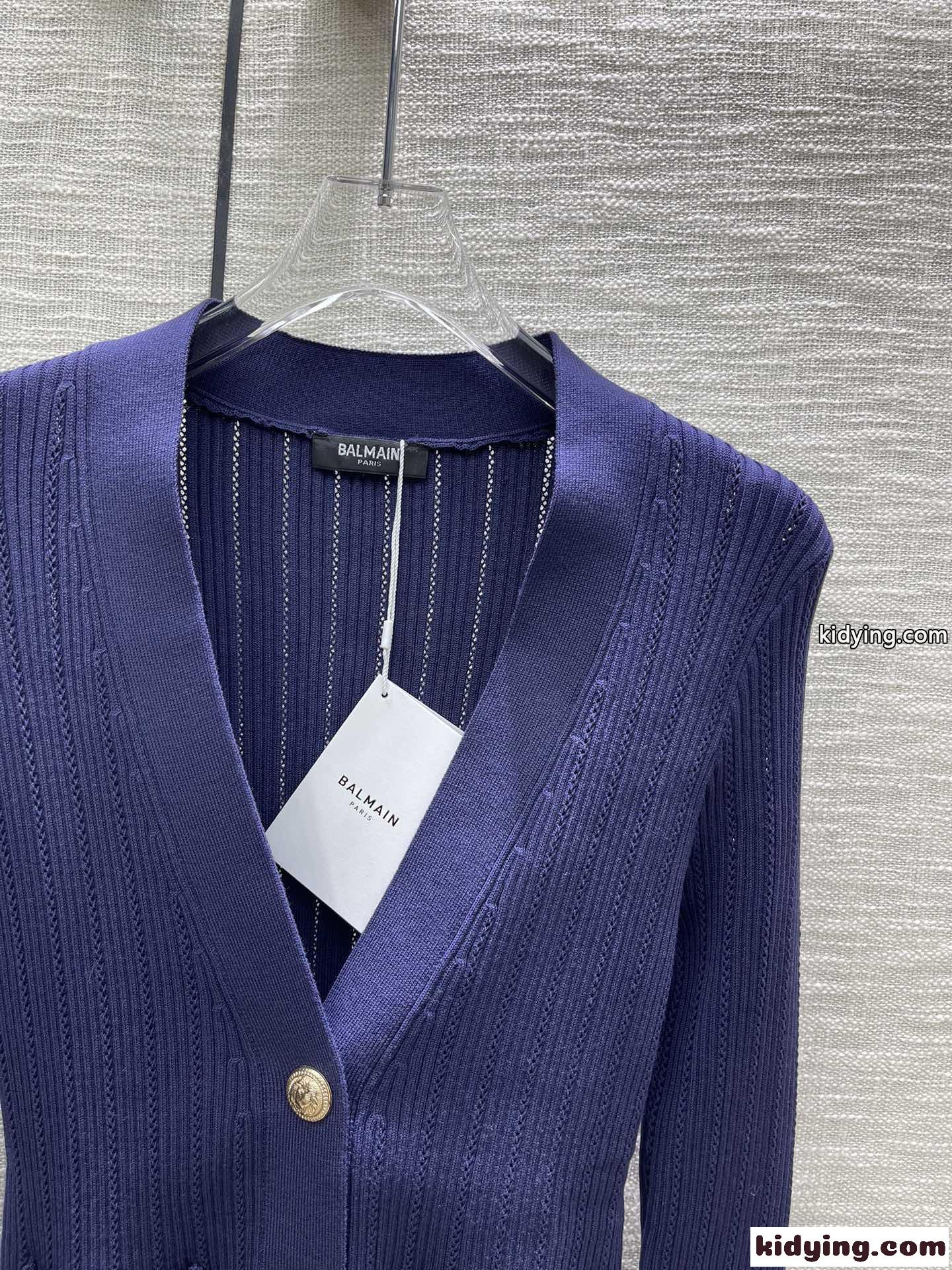春夏 薄手 クロップド ニットカーディガン バルマン ニット コピー レディース ブルー-1