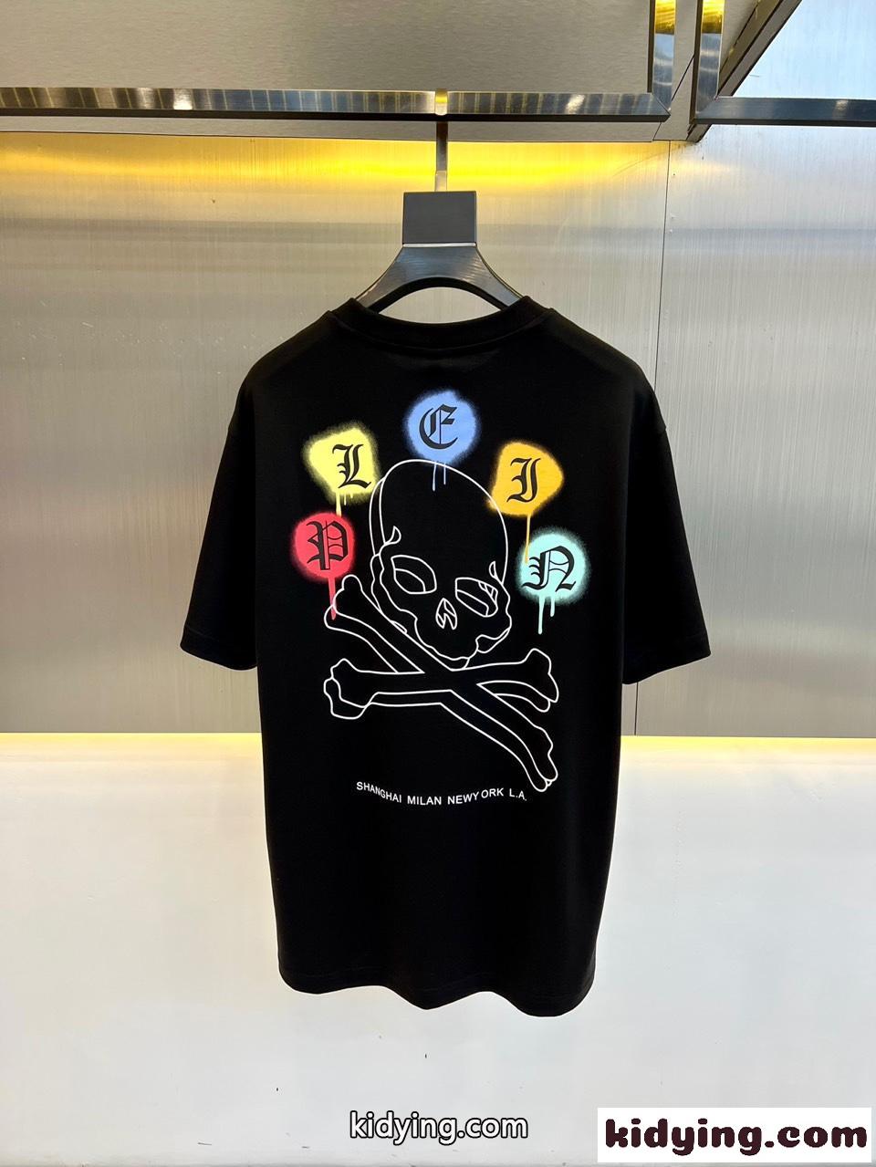 カジュアル コットン プリント フィリッププレイン 半袖Tシャツ コピー ブラック-4