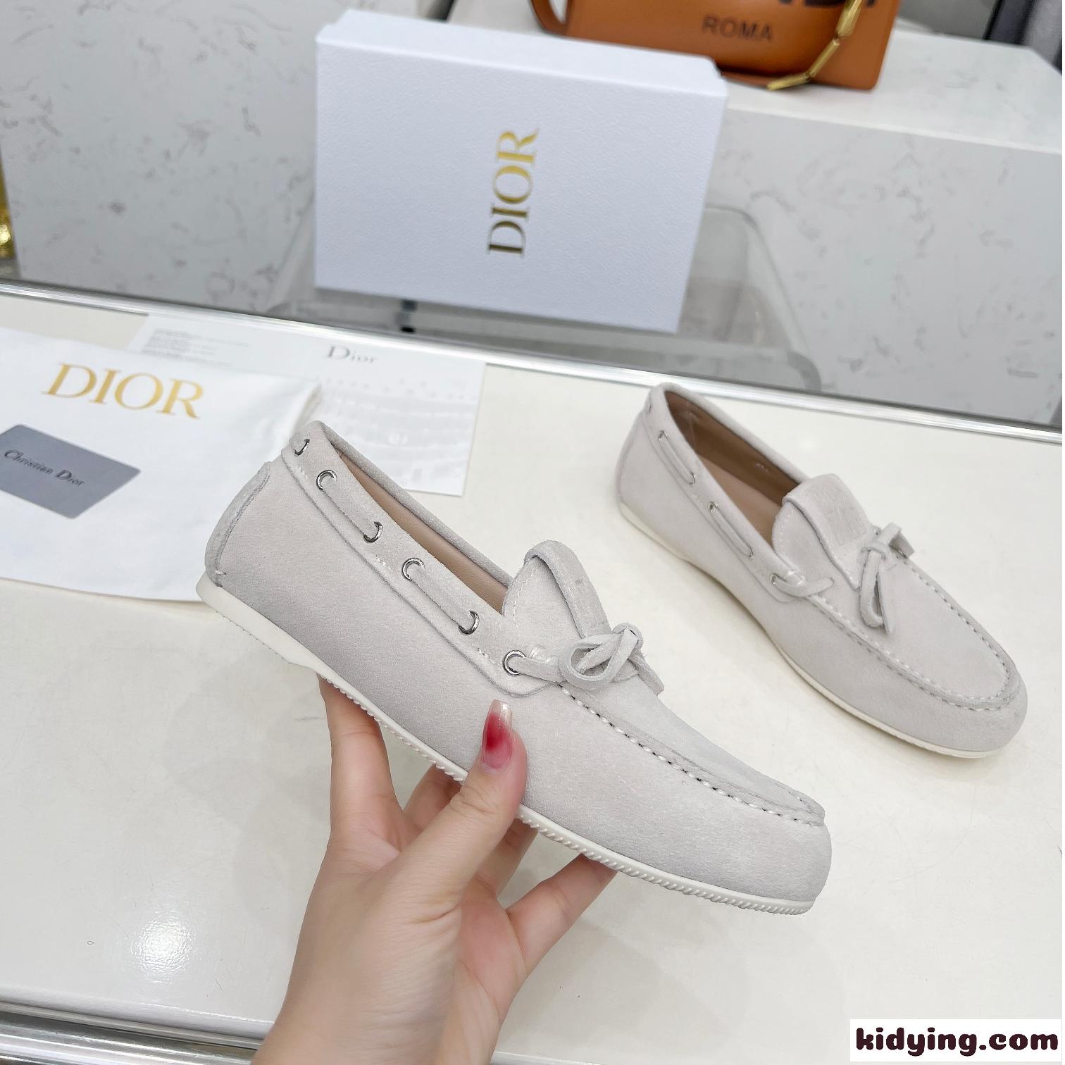 カジュアル エレガント Miss Dior Street ローファー スーパーコピー スエード グレー-0