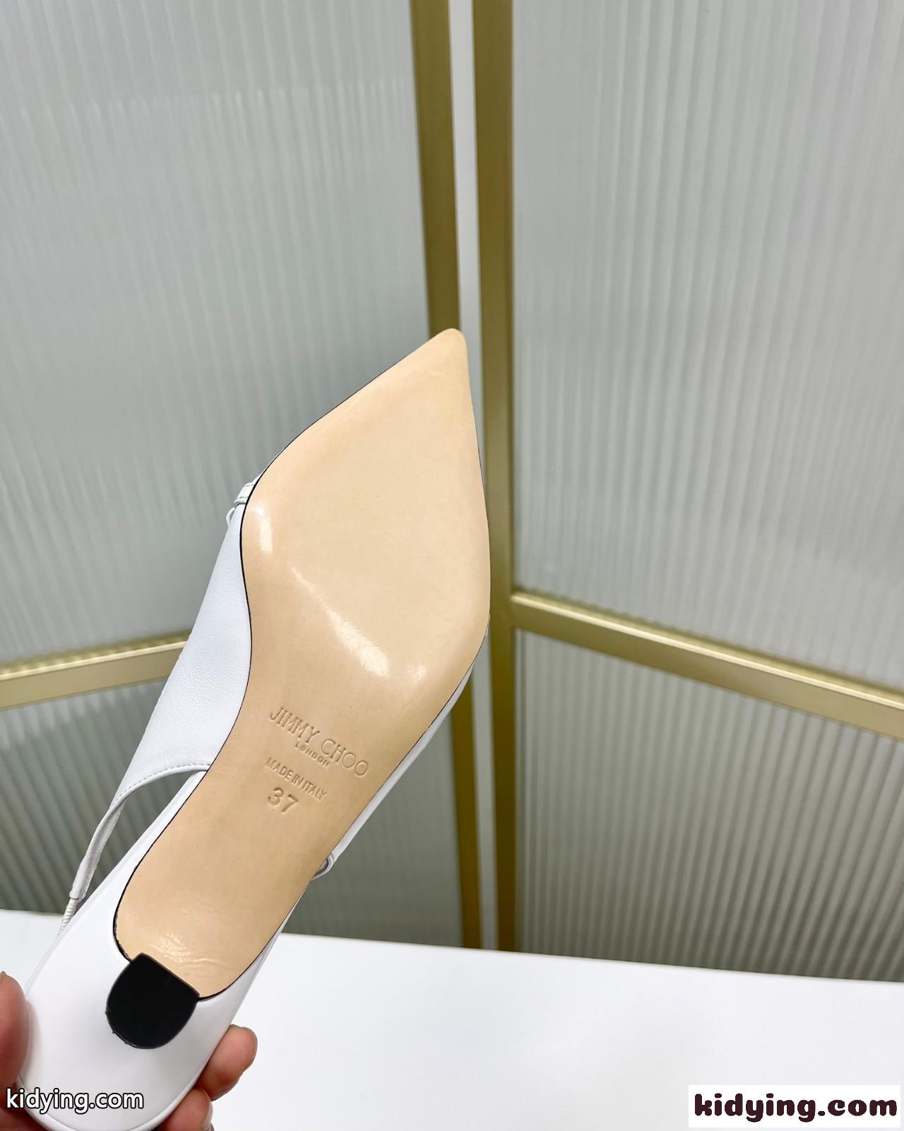 フラワー付き ナッパレザー・スリングバックパンプス ジミーチュウ パンプス コピー ホワイト-4