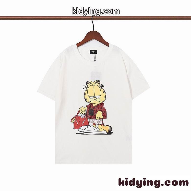 春夏 定番 おしゃれ クルーネック プリント フェンディ Tシャツ コピー 半袖 トップス カジュアル ホワイト ブラック-1