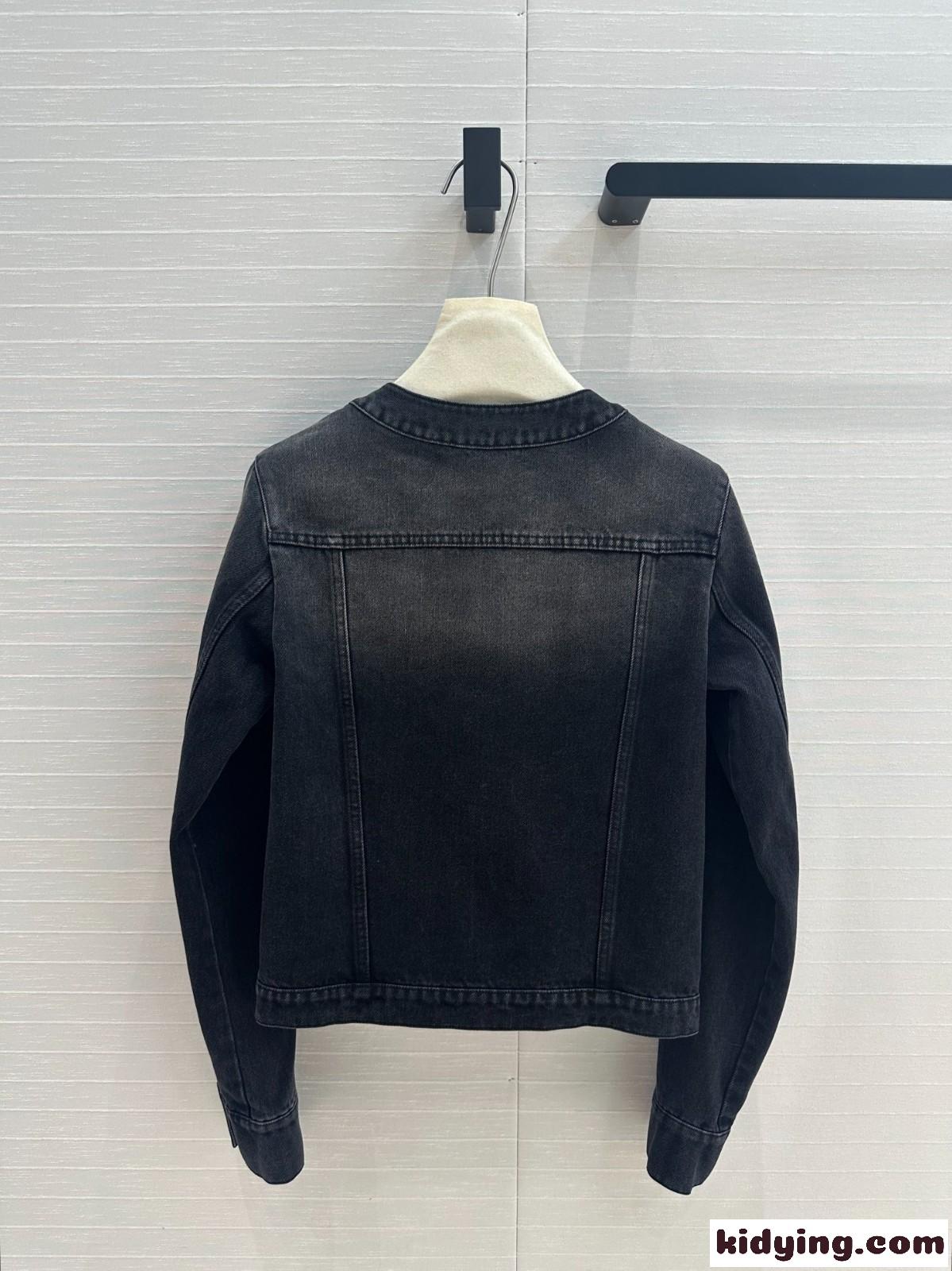 洗練された ノーカラー デニムジャケット シャネル ジャケット コピー ブラック-4