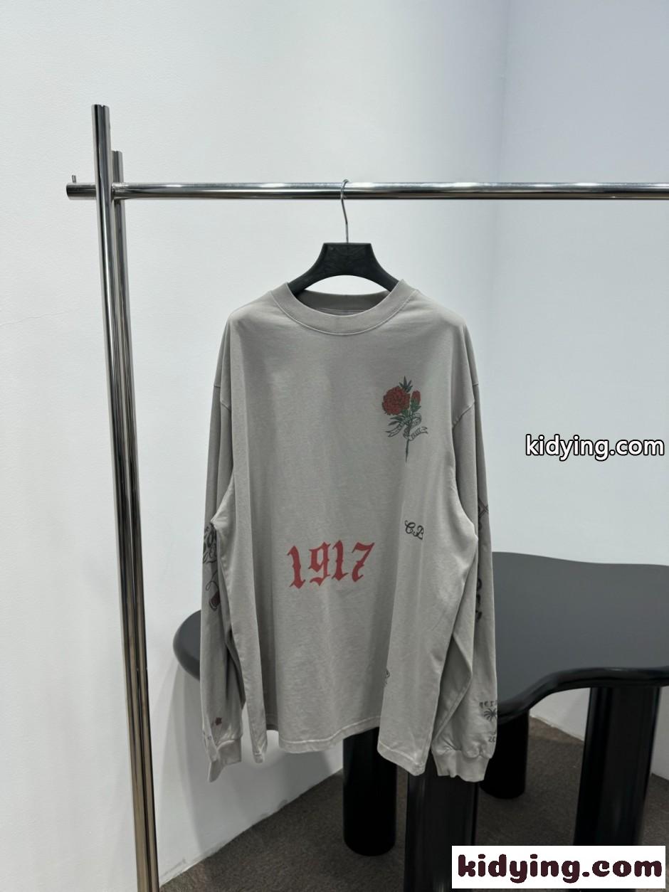 ユニセックス オーバーサイズ 長袖Tシャツ バレンシアガ Tシャツ 偽物 グレー-0