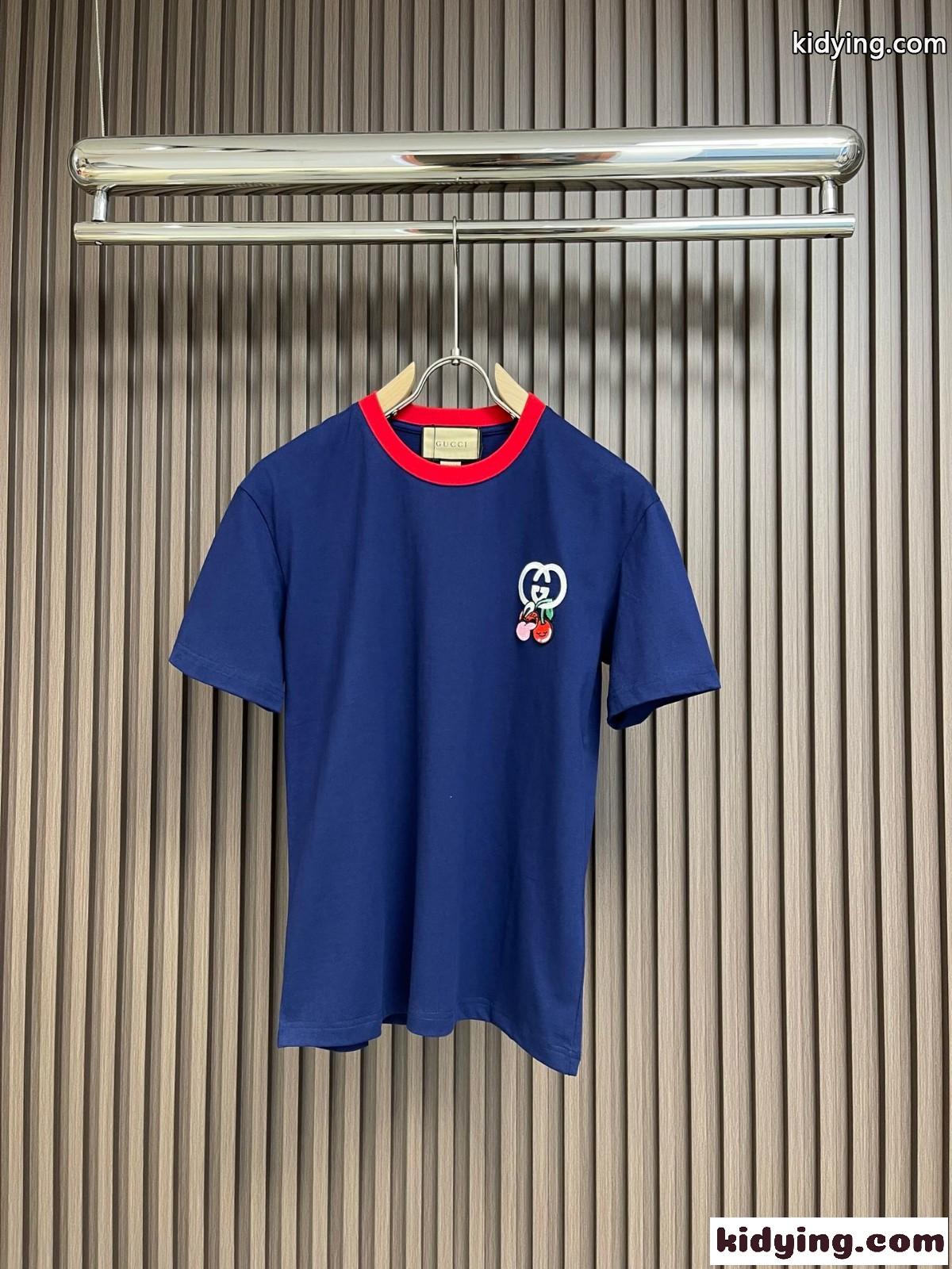 おしゃれ 定番 配色 合わせやすい グッチ Tシャツ コピー コットン ブルー-2