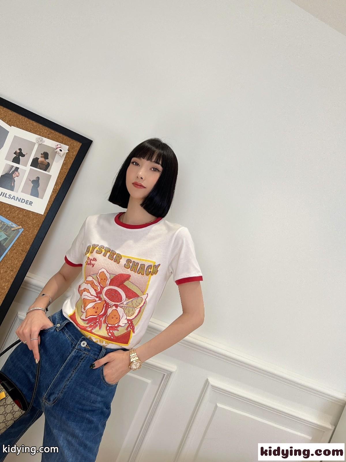 人気 おしゃれ バイカラー プリント クルーネック ロエベ tシャツ コピー 半袖 快適 スリム-0