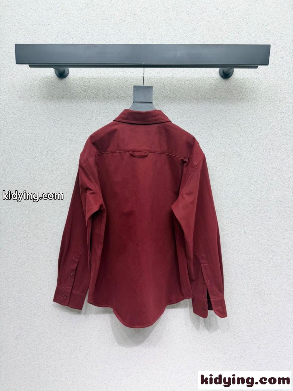 エレガント コットン ロゴ刺繍 長袖シャツ ミュウミュウ シャツ コピー ボルドー-2