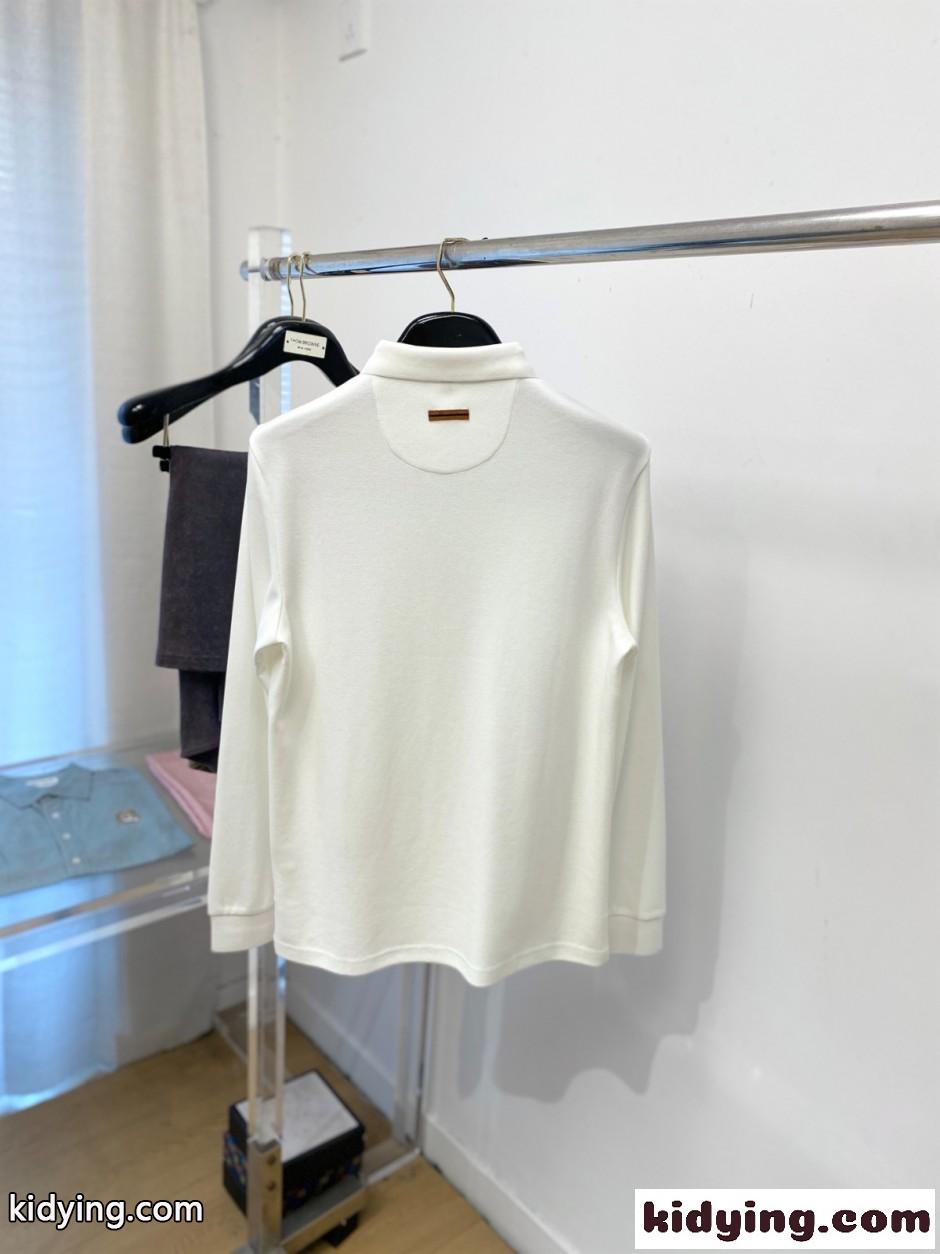 エルメネジルド・ゼニア Tシャツ 偽物 上品 洗練された ロゴ刺繍 長袖ポロシャツ ホワイト-4