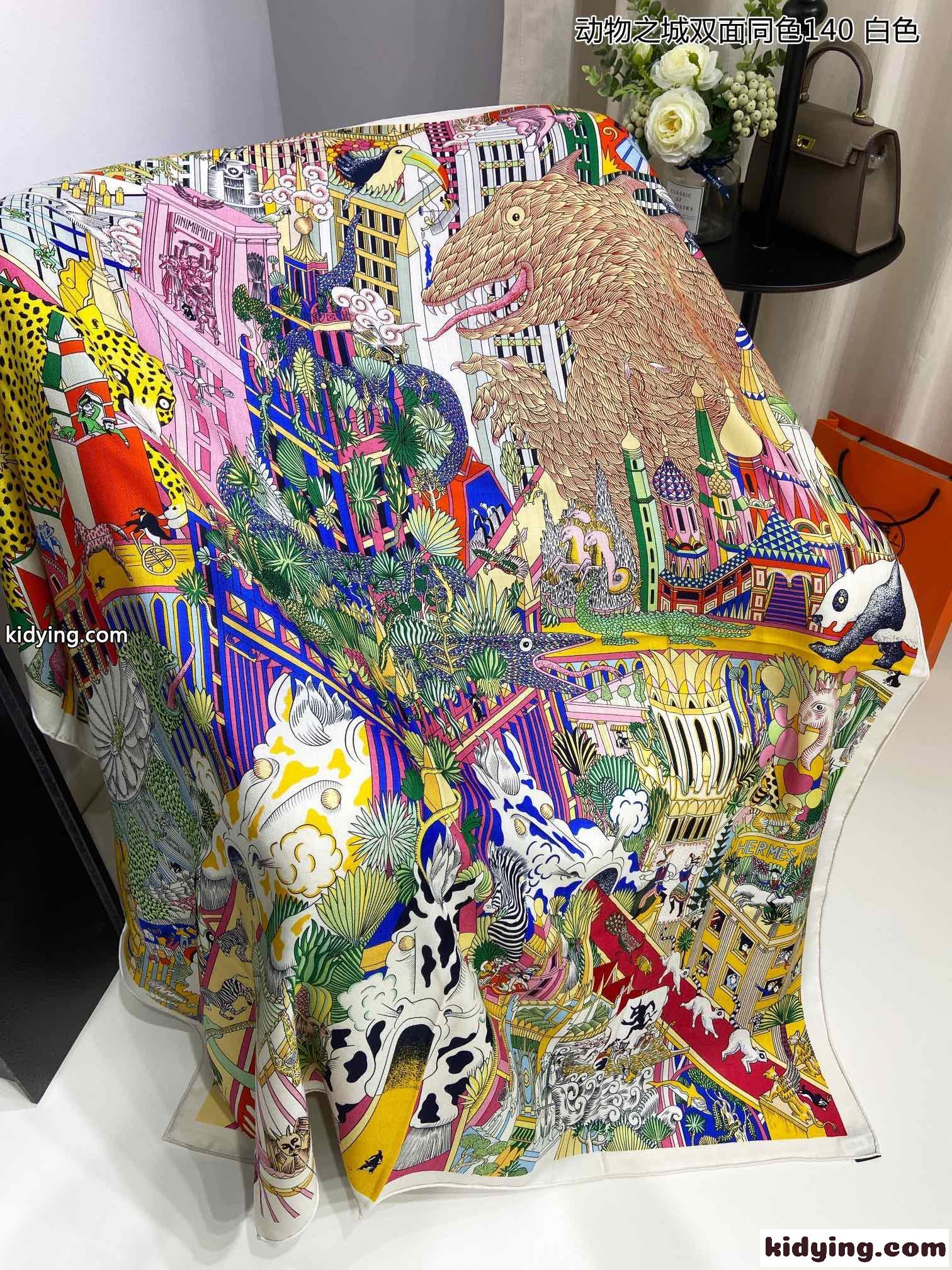 カレ140 ショール シルク＆カシミヤ Animapolis エルメス スカーフ コピー 140cm*140cm ホワイト-3