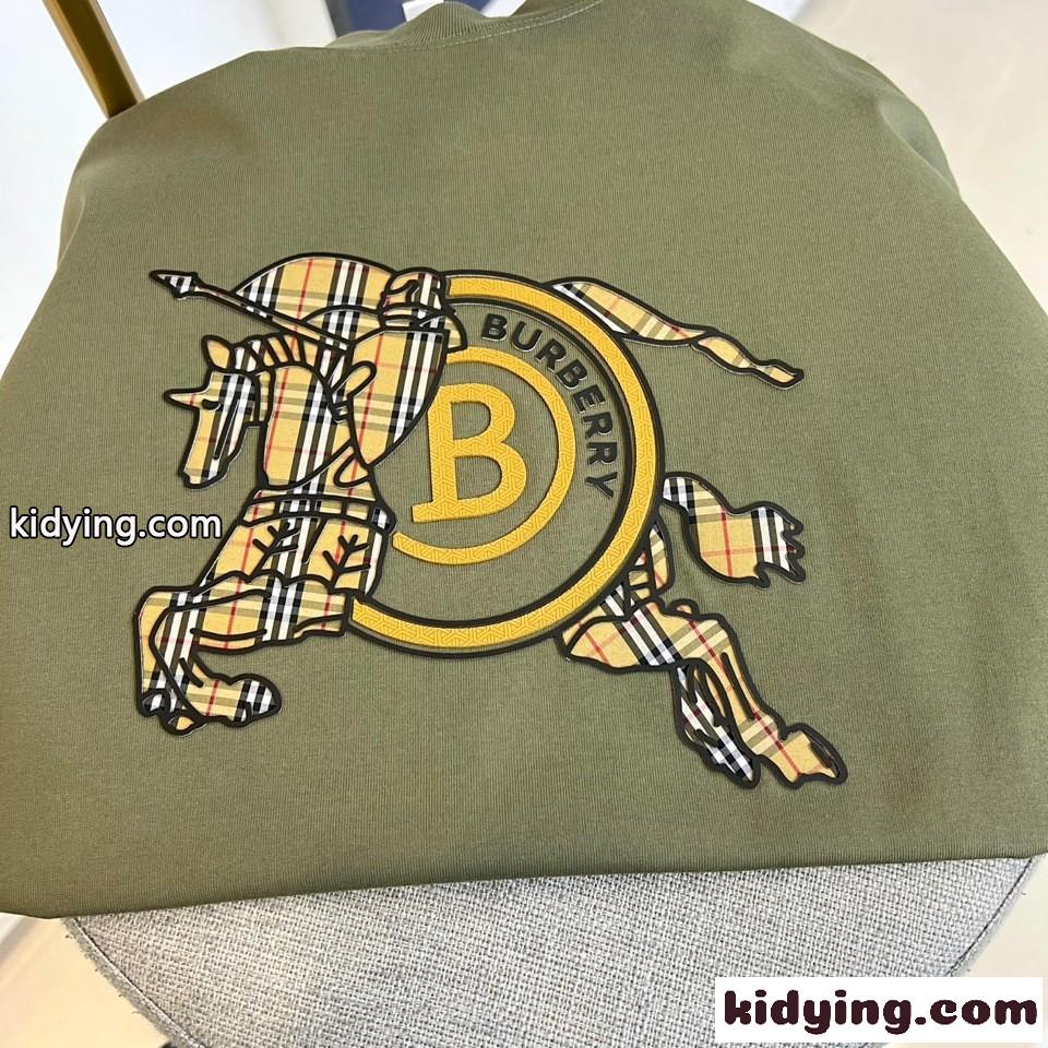 コットン ロゴ入り 半袖Tシャツ バーバリー Tシャツ 偽物 クルーネック グリーン-2
