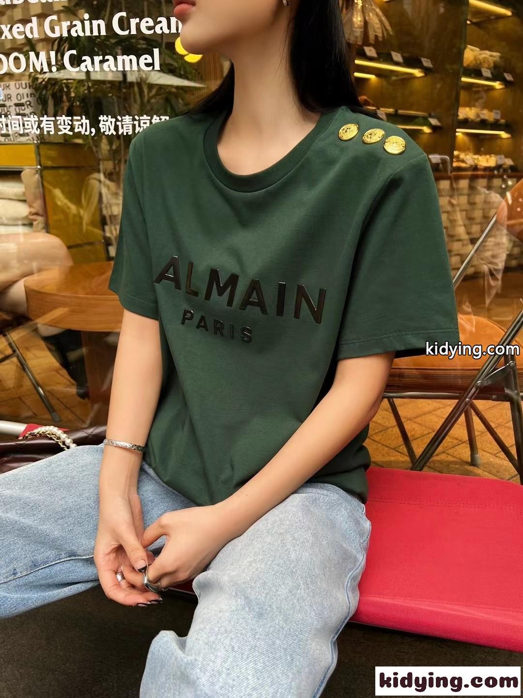 シンプル おしゃれ ロゴ入り 半袖Tシャツ バルマン Tシャツ コピー グリーン-4