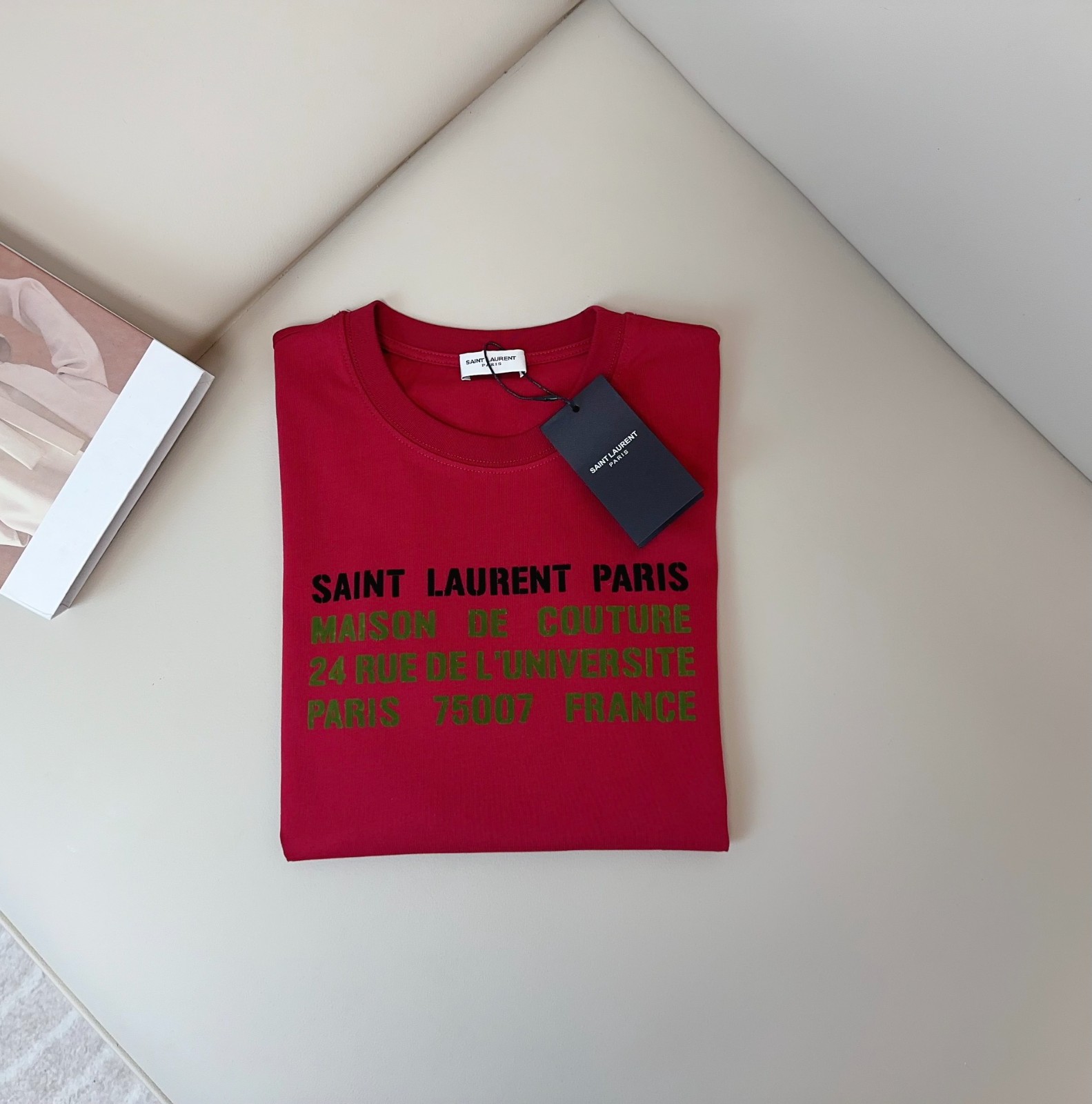 シンプル イヴ・サンローラン Tシャツ コピー コットン ロゴTシャツ レッド-2