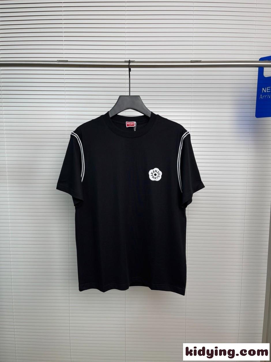 カジュアル コットン 半袖Tシャツ ケンゾー Tシャツ コピー ブラック-0