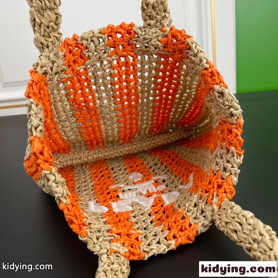 可愛い 夏らしい ロゴ 刺繍 レディース おしゃれ 人気 新作 ラフィア プラダ バッグ コピー トートバッグ-4