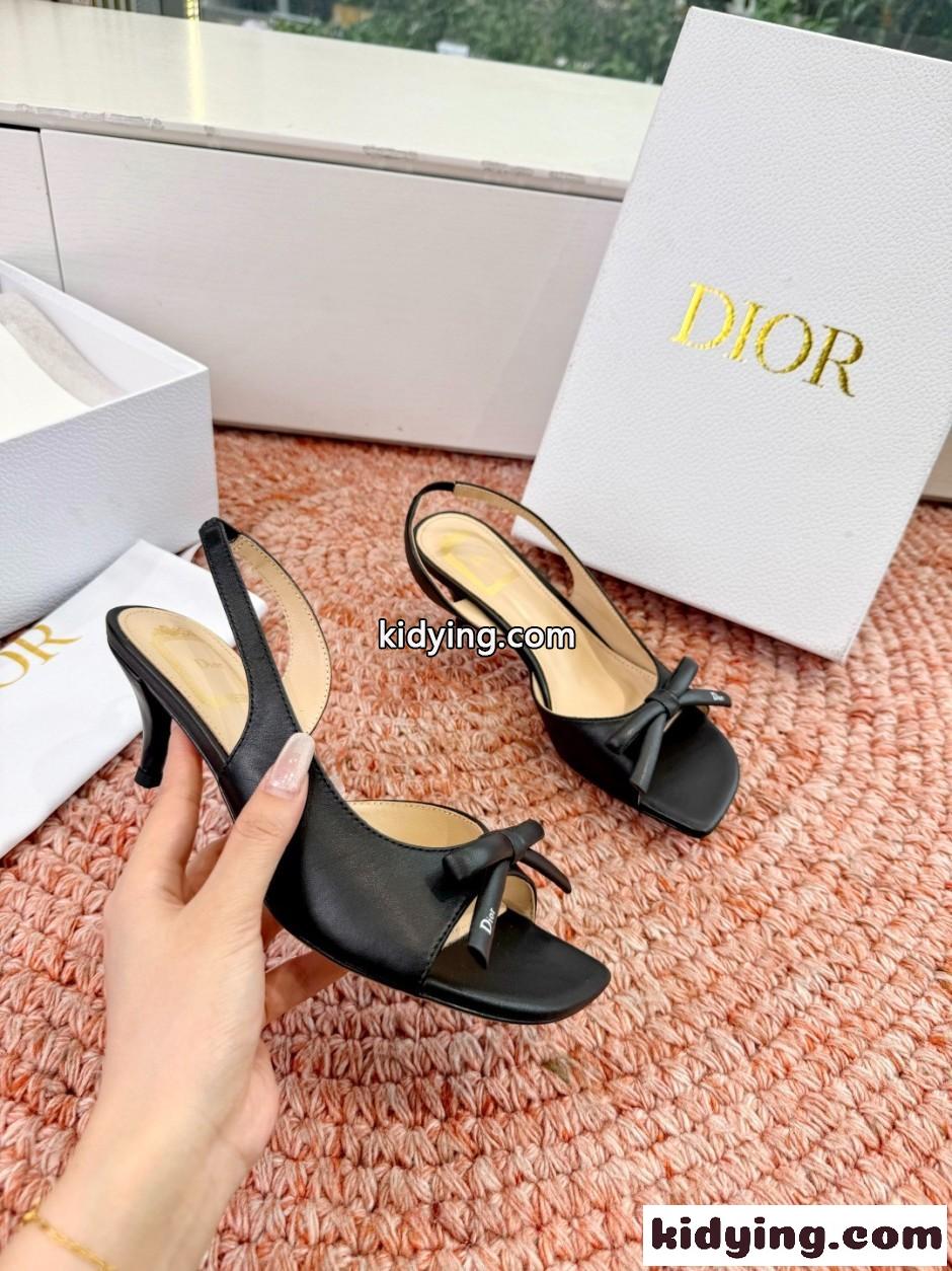 Dior Bow ヒール スリングバックサンダル クリスチャン・ディオール コピー ブラック-1