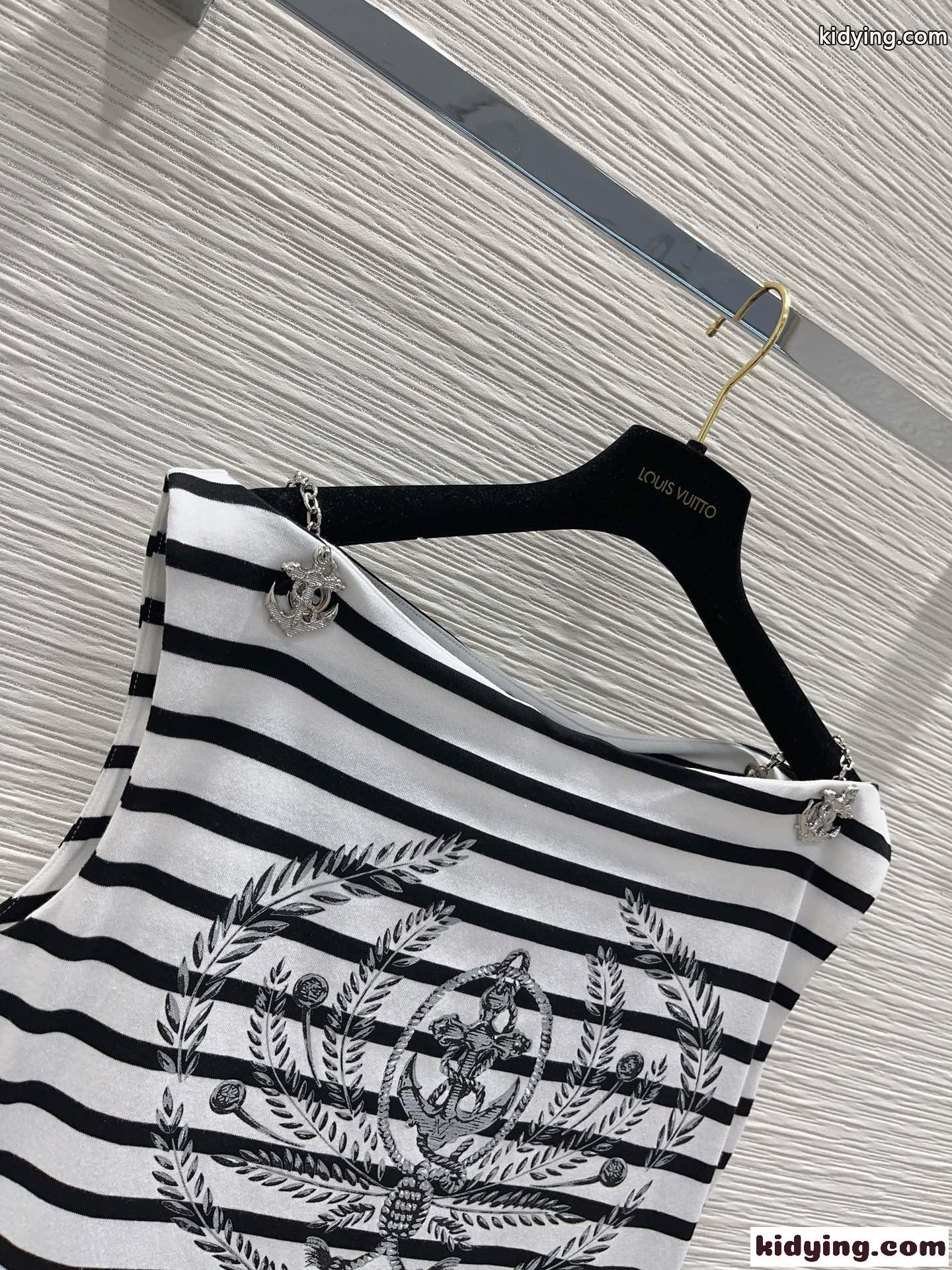 定番 ストライプアンカーTシャツドレス ルイ・ヴィトン ワンピース 偽物-0