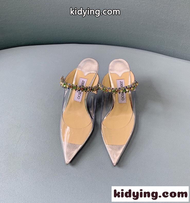 JIMMY CHOO 2021新品 最新の宝石水ドリルシリーズ 透明PVCカラードリル 銀面羊皮と踏み台 ジムシューズ  コピー-1