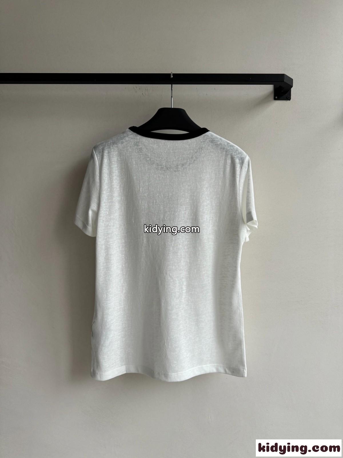カジュアル 定番 配色 半袖Tシャツ イヴ・サンローラン Tシャツ コピー ホワイト-0
