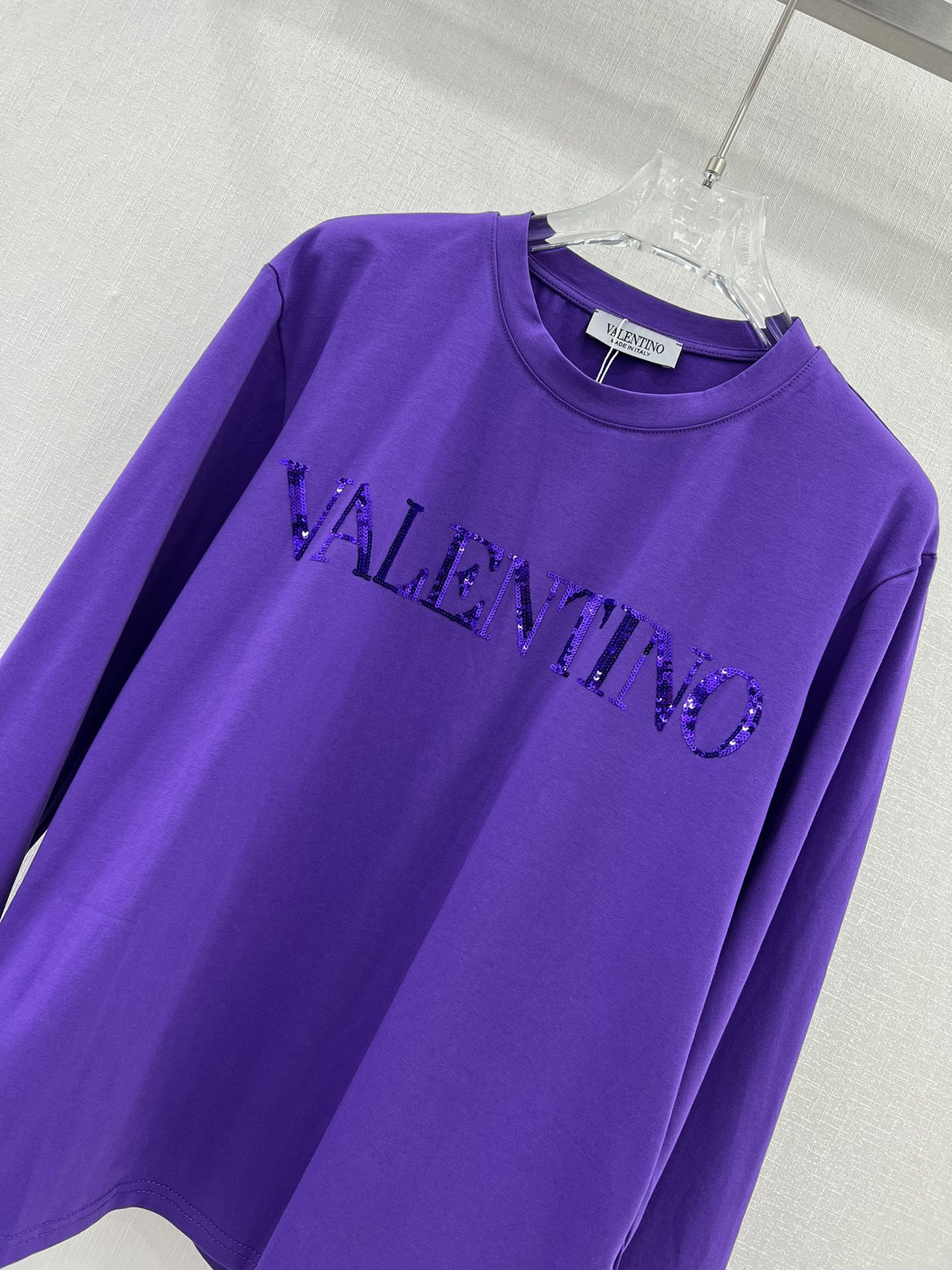 シンプル スパンコールロゴ クルーネック ヴァレンティノ Tシャツ コピー パープル-3