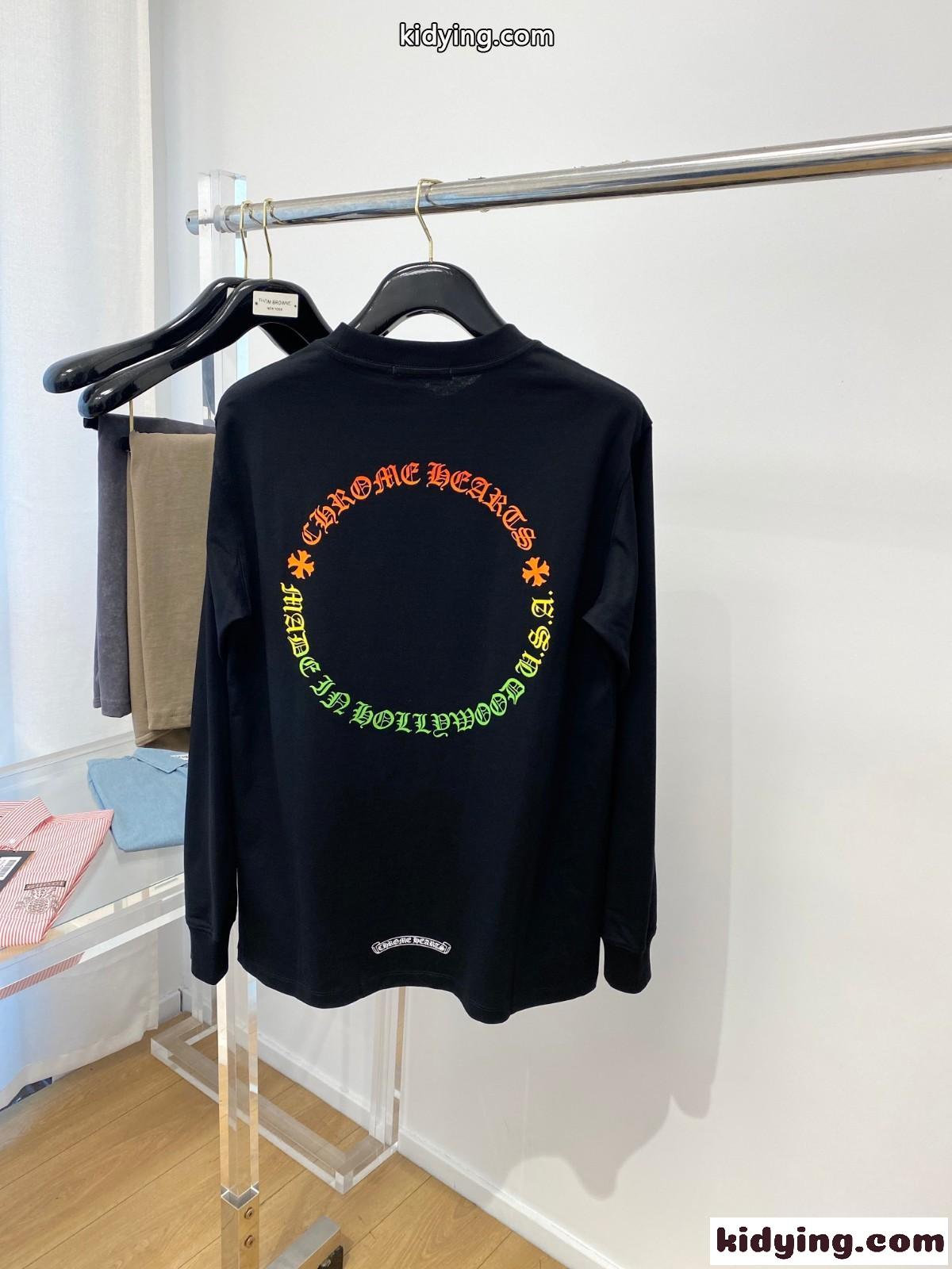 おしゃれ シンプル クルーネック プリント 長袖Tシャツ クロムハーツ Tシャツ コピー ブラック-3