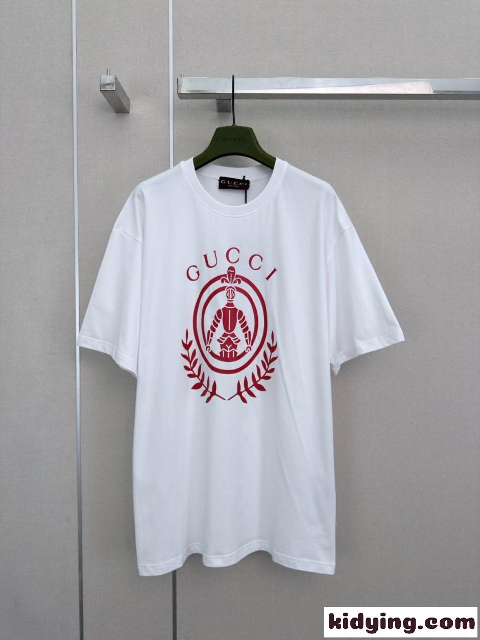 ユニセックス コットン 半袖Tシャツ グッチ Tシャツ 偽物 ロゴプリント ホワイト-0