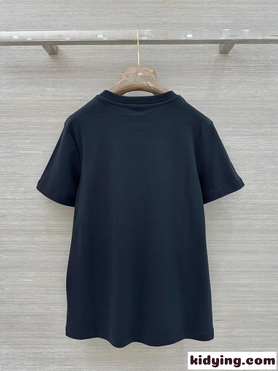 フラワー刺繍 クルーネックTシャツ ミュウミュウ Tシャツ コピー ブラック-4