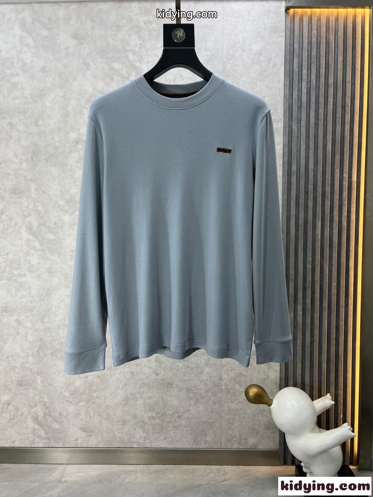 ベーシック 合わせやすい 長袖Tシャツ エルメネジルド・ゼニア Tシャツ コピー グレー-0