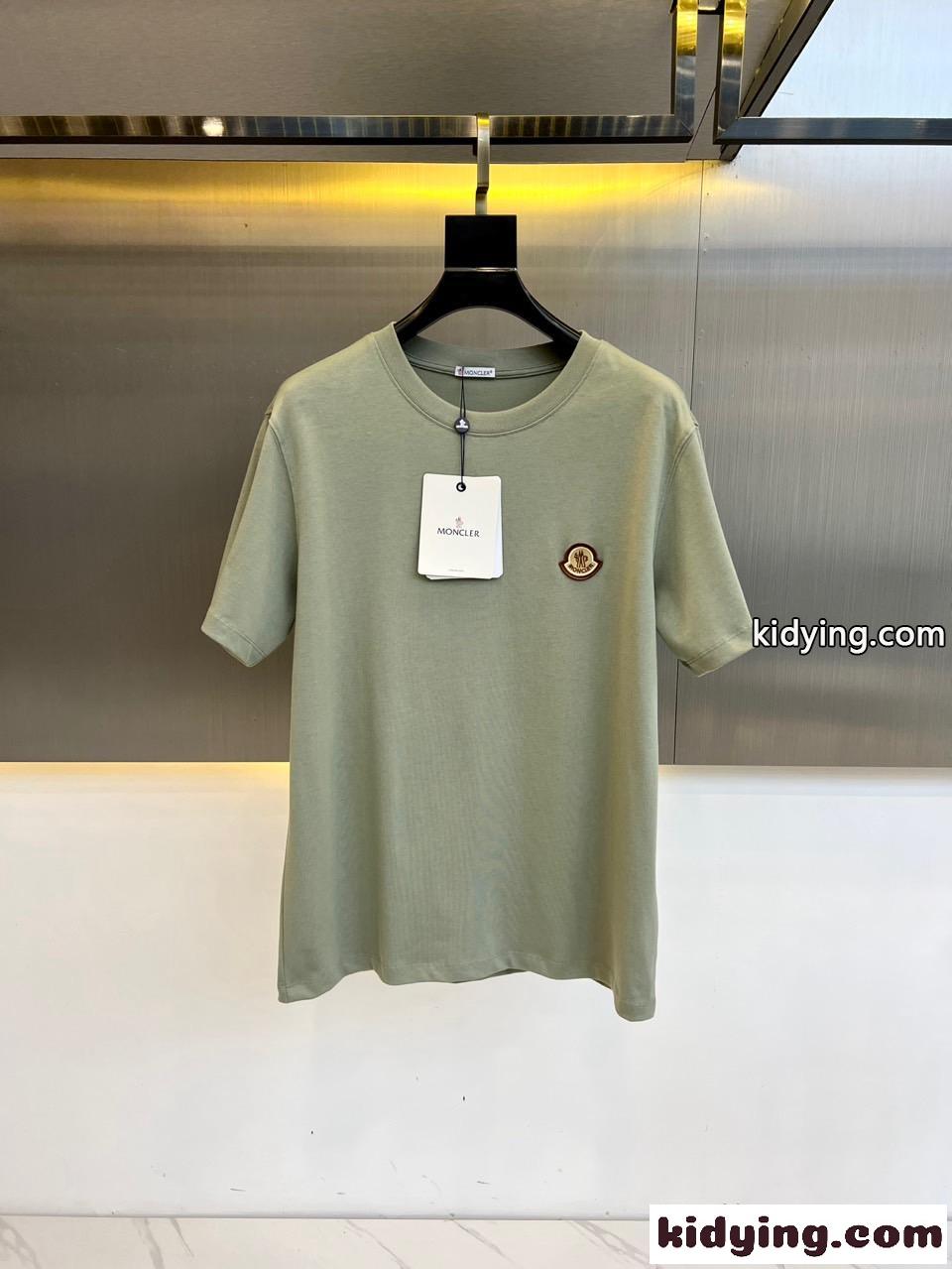 シンプル カジュアル コットン 半袖Tシャツ モンクレール Tシャツ コピー グリーン-0