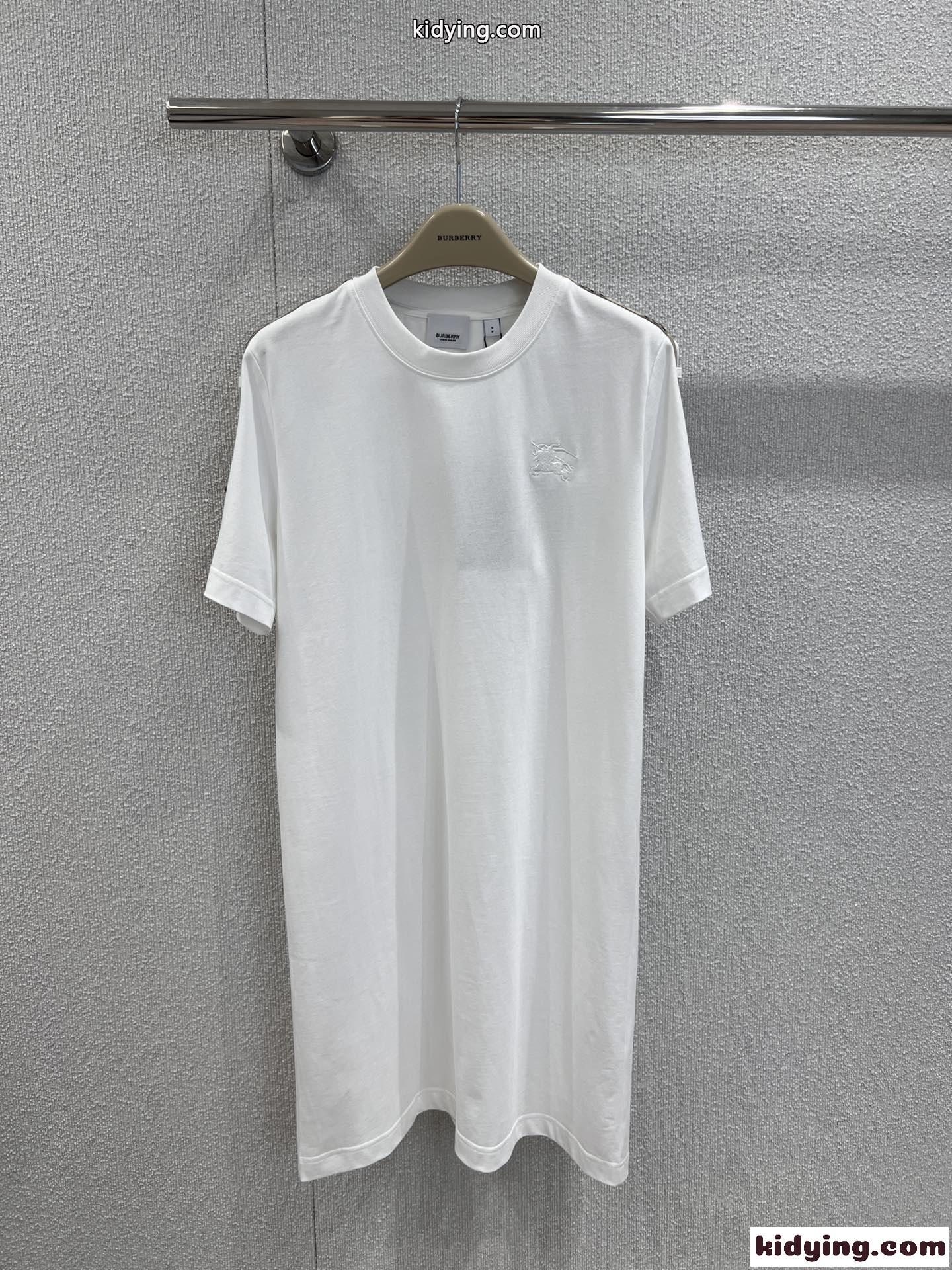 チェックトリム コットン Tシャツドレス バーバリー ワンピース コピー ホワイト-1