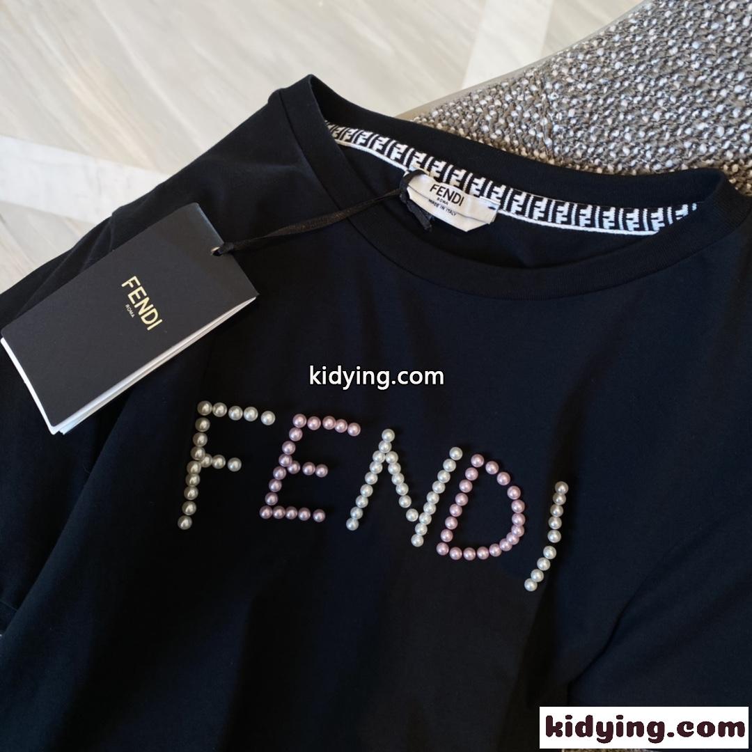 カジュアル 可愛い ロゴ クルーネック コットン 半袖 フェンディ Tシャツ コピー レディース トップス おしゃれ-0