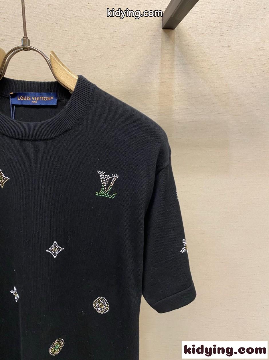 エンベリッシュド ショートスリーブ クルーネック ルイ・ヴィトン Tシャツ コピー ブラック-2