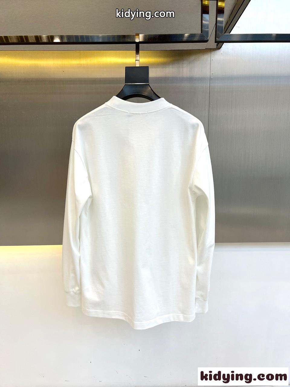 カジュアル ロゴプリント コットン 長袖Tシャツ フェンディ Tシャツ コピー ホワイト-3