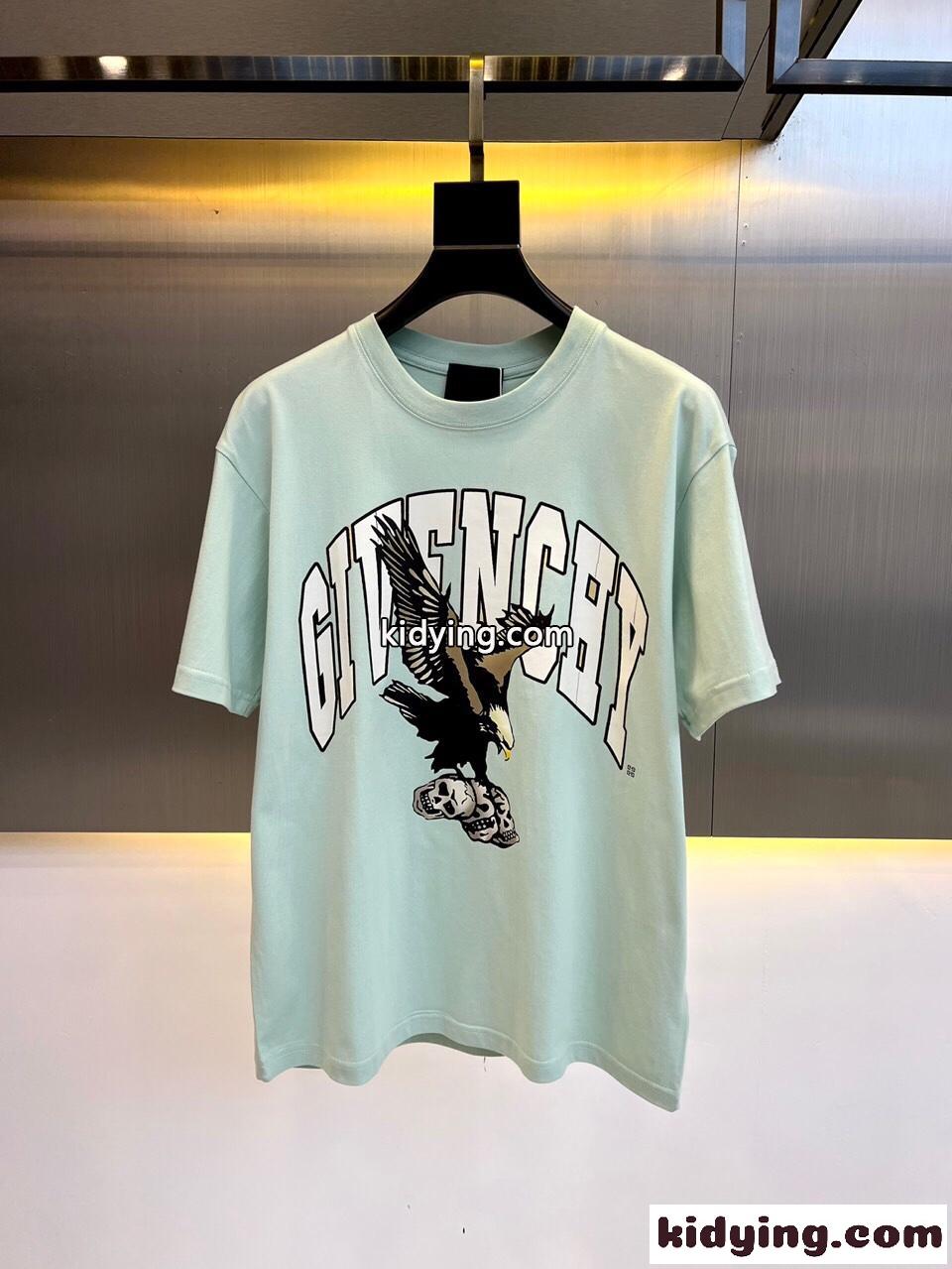 ブランドロゴ イーグルプリント コットンジャージー 半袖Tシャツ ジバンシィ Tシャツ コピー ライトブルー-0