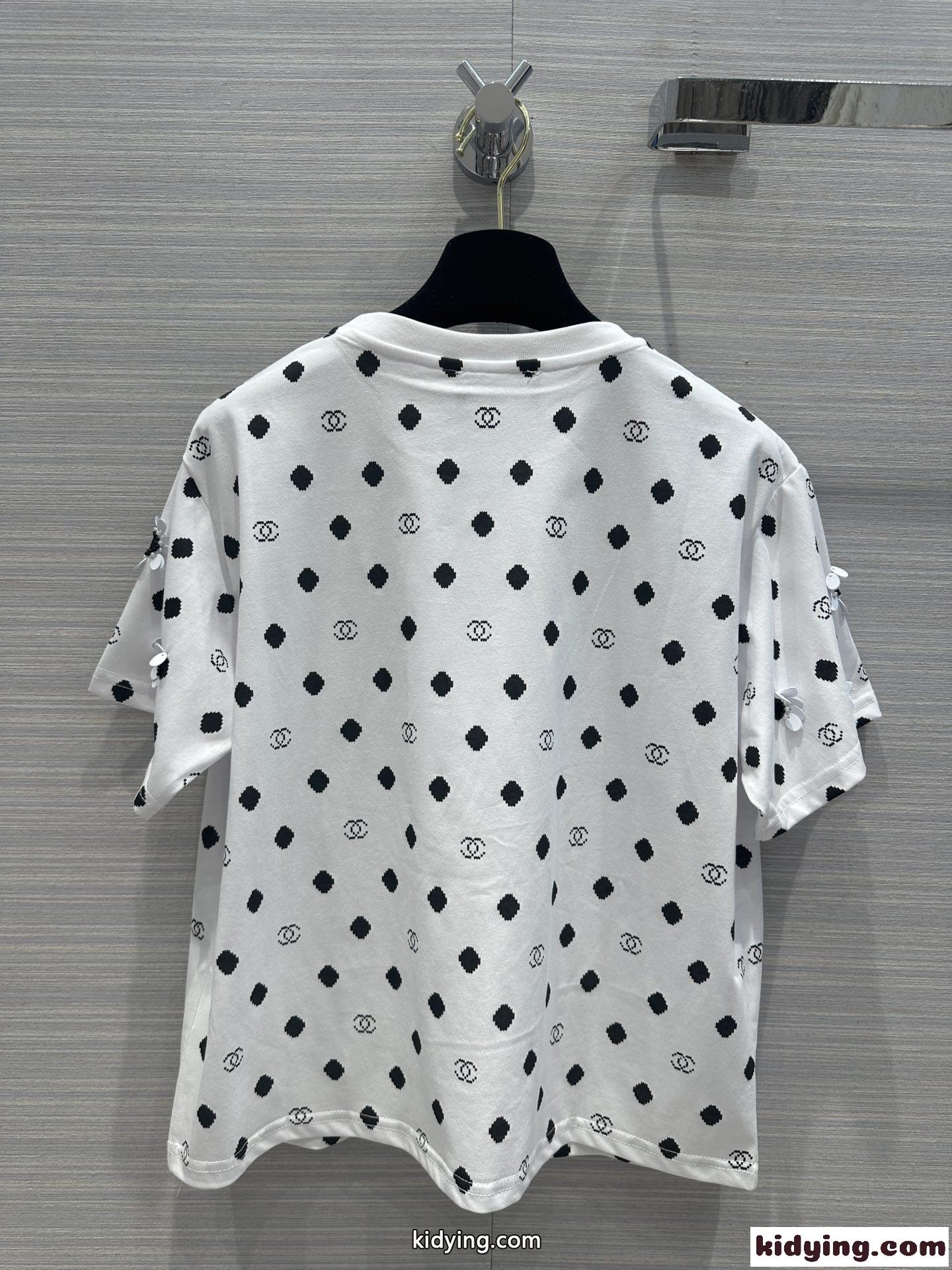 可愛い フラワー ロゴ クルーネック コットン シャネル Tシャツ コピー 半袖Tシャツ ホワイト-4