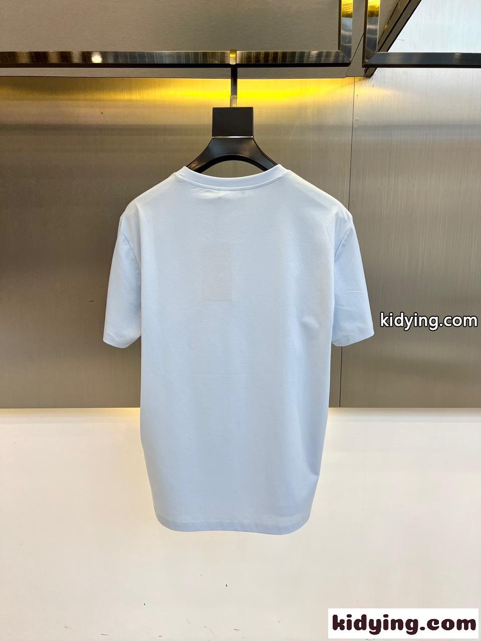 カジュアル ロゴ クルーネック 半袖Tシャツ ヴェルサーチェ Tシャツ 偽物 ライトブルー-3