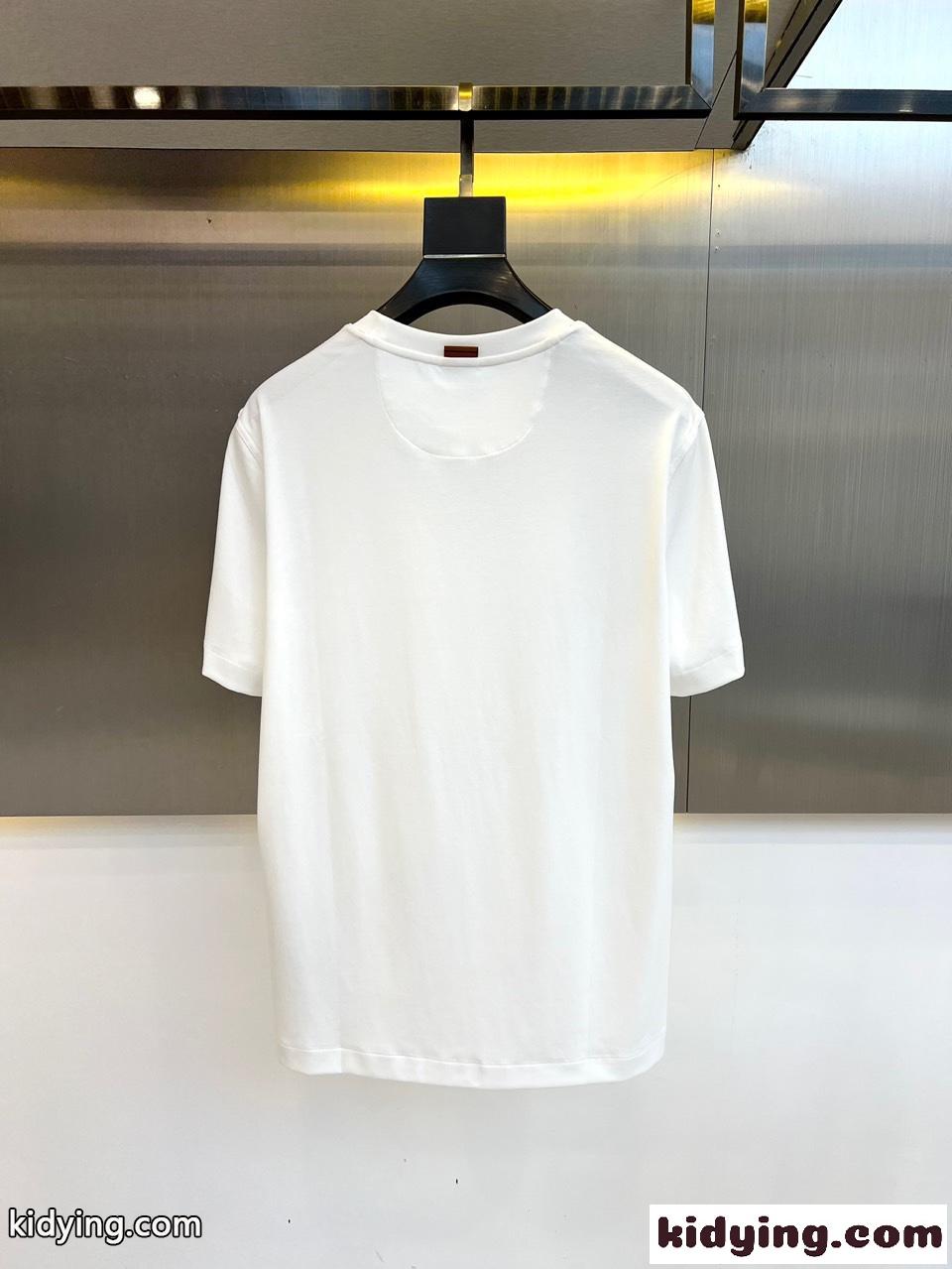 シンプル エルメネジルド・ゼニア 半袖Tシャツ コピー クルーネック ホワイト-3