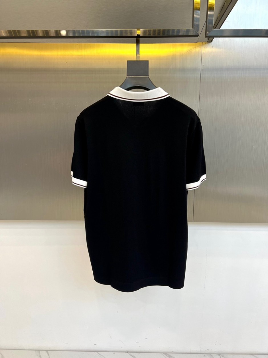 洗練された スキッパーネック ポロシャツ エルメネジルド・ゼニア Tシャツ 偽物 ブラック-3