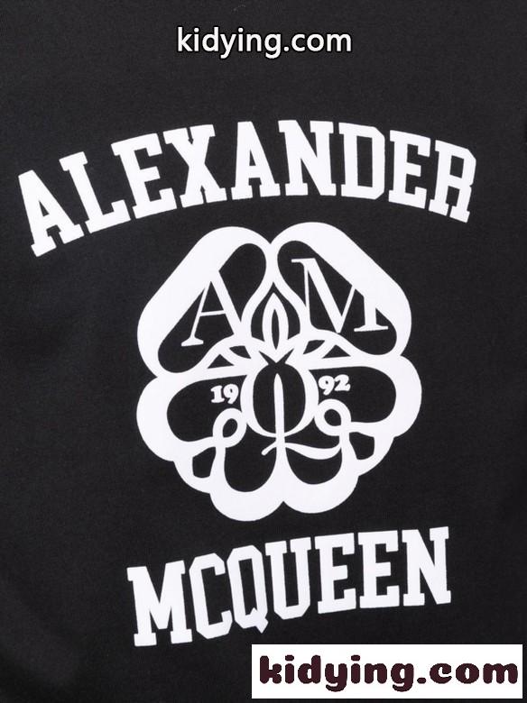 ベーシック カジュアル プリント クルーネック 快適 アレキサンダー・マックイーン 半袖Tシャツ コピー トップス ブラック-0
