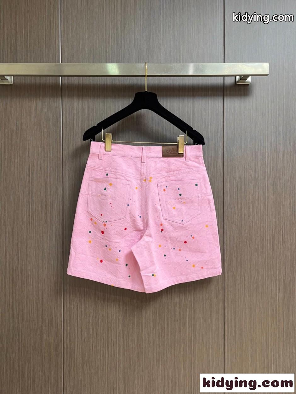GGジャカード ペイント ショートパンツ グッチ パンツ 偽物 ピンク-1
