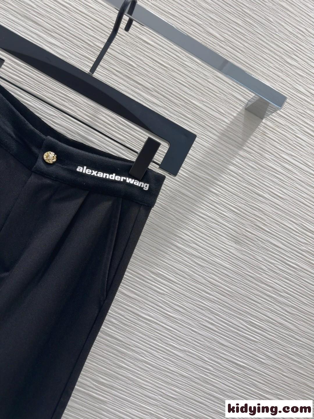 シンプル ロゴ入り ロングパンツ アレキサンダーワング パンツ コピー ブラック-2