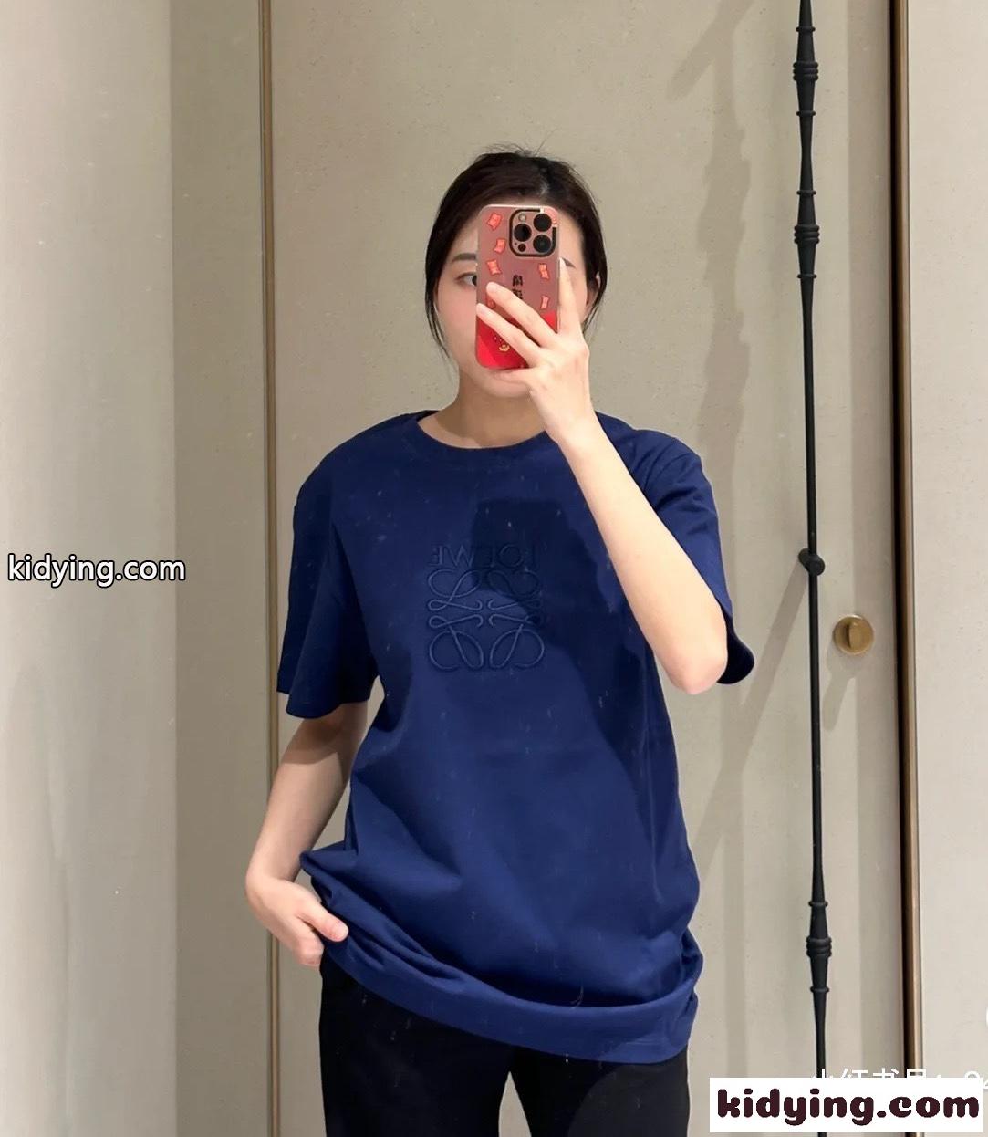 ロエベ Tシャツ コピー 人気 カジュアル 刺繍入り 半袖Tシャツ ブルー-4