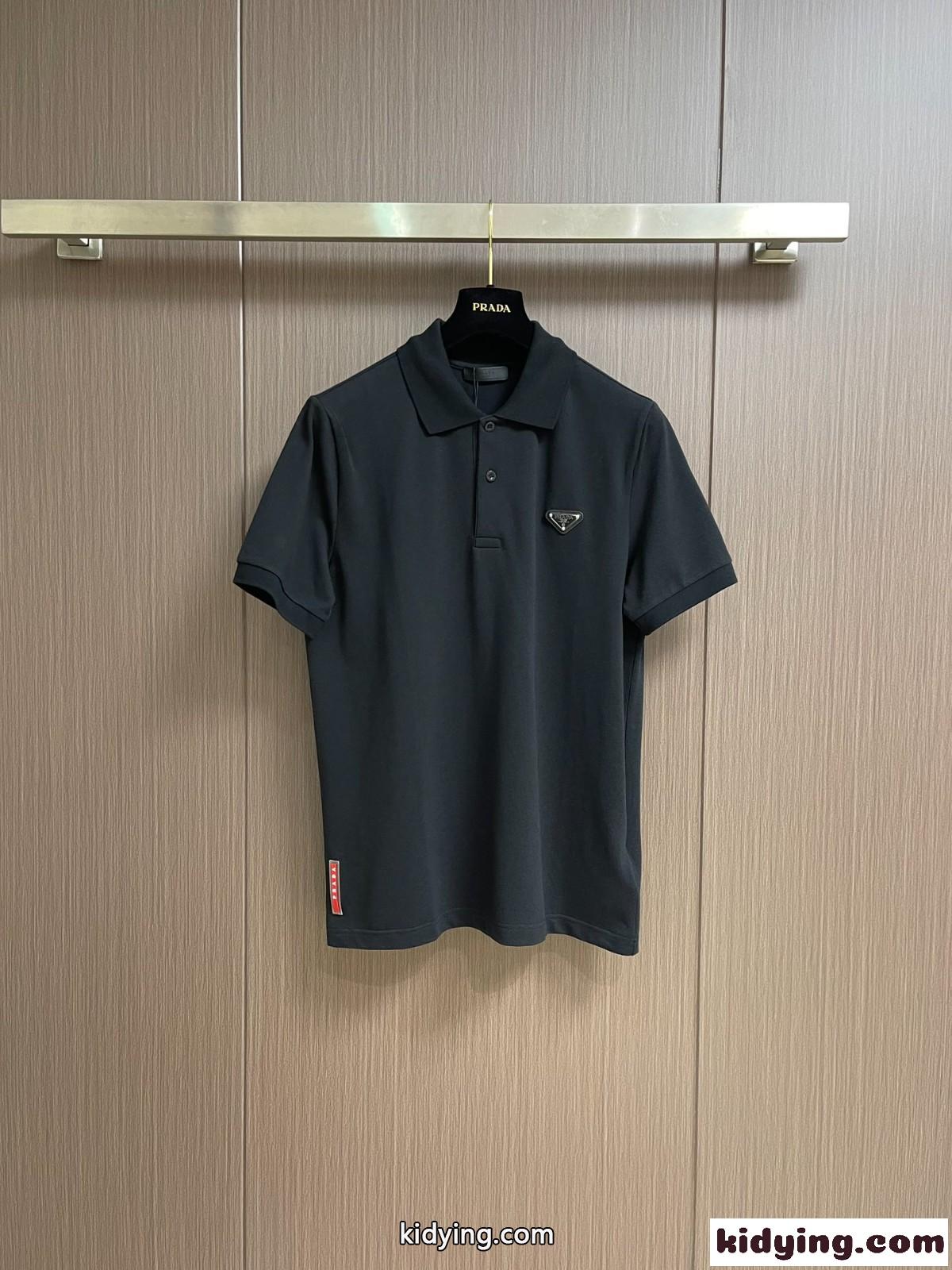 シンプル 洗練された コットンピケ ポロシャツ プラダ Tシャツ コピー ブラック-2